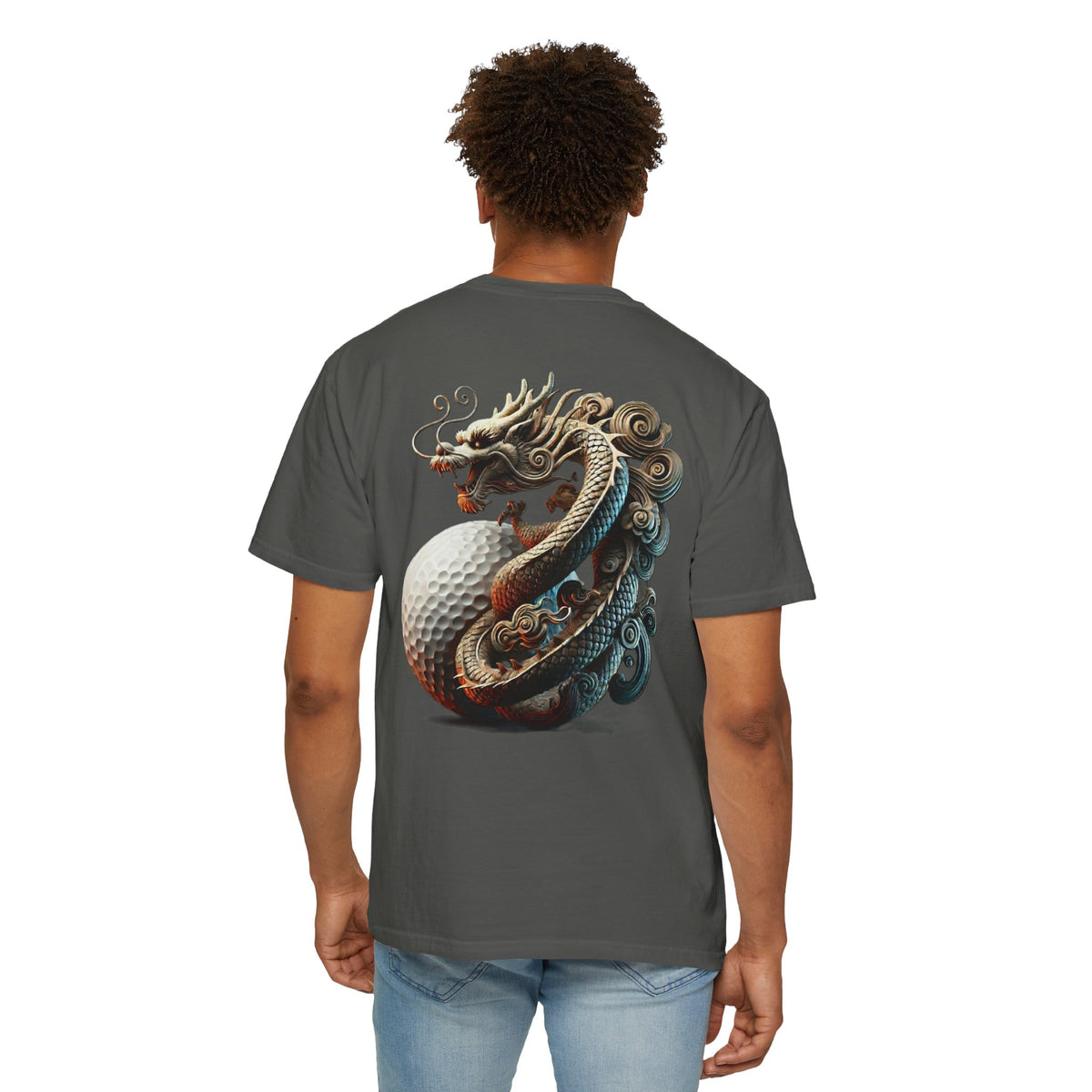 Enso Circle Chest Dragon Golf Ball Back Design Graphic T-Shirt