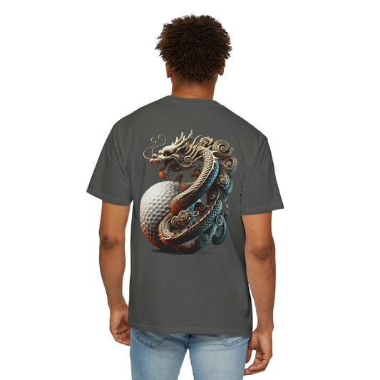 Enso Circle Chest Dragon Golf Ball Back Design Graphic T-Shirt