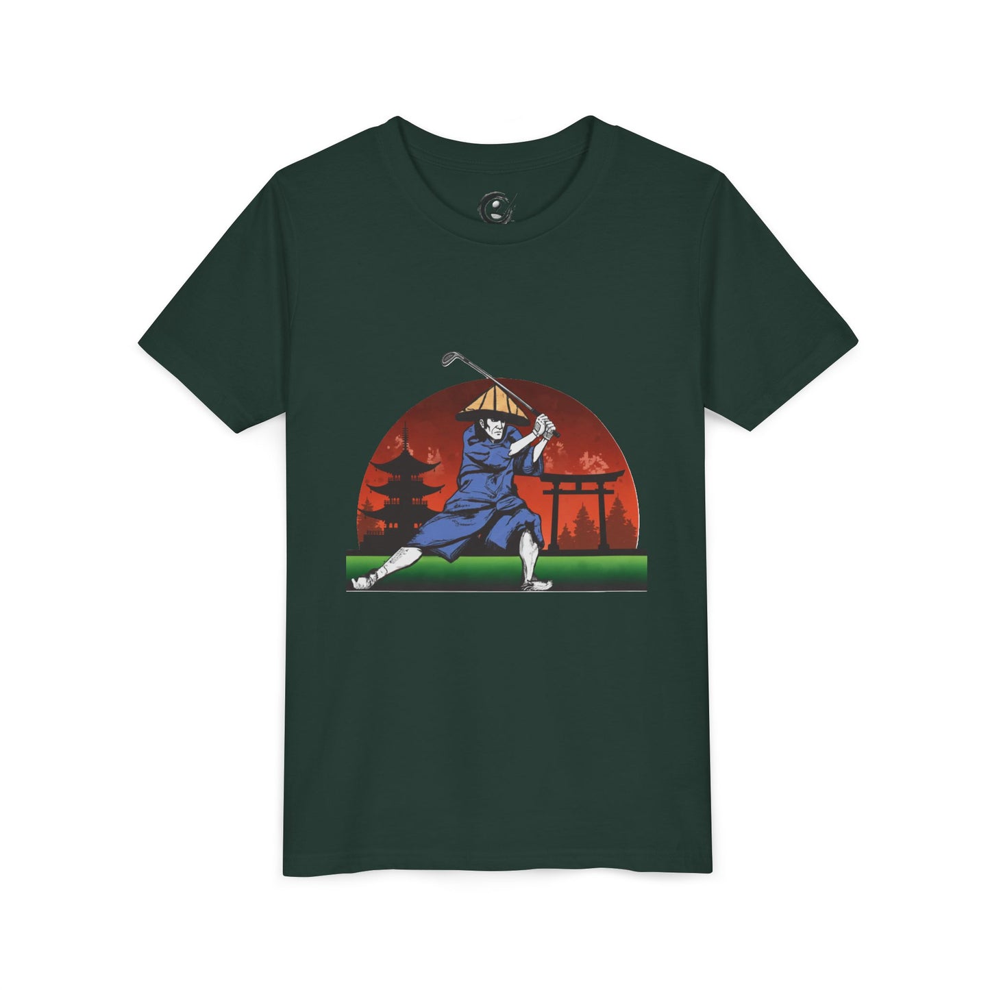 Zen Spot Golf Custom Japanese Samurai Golfer Graphic Kid T-Shirt