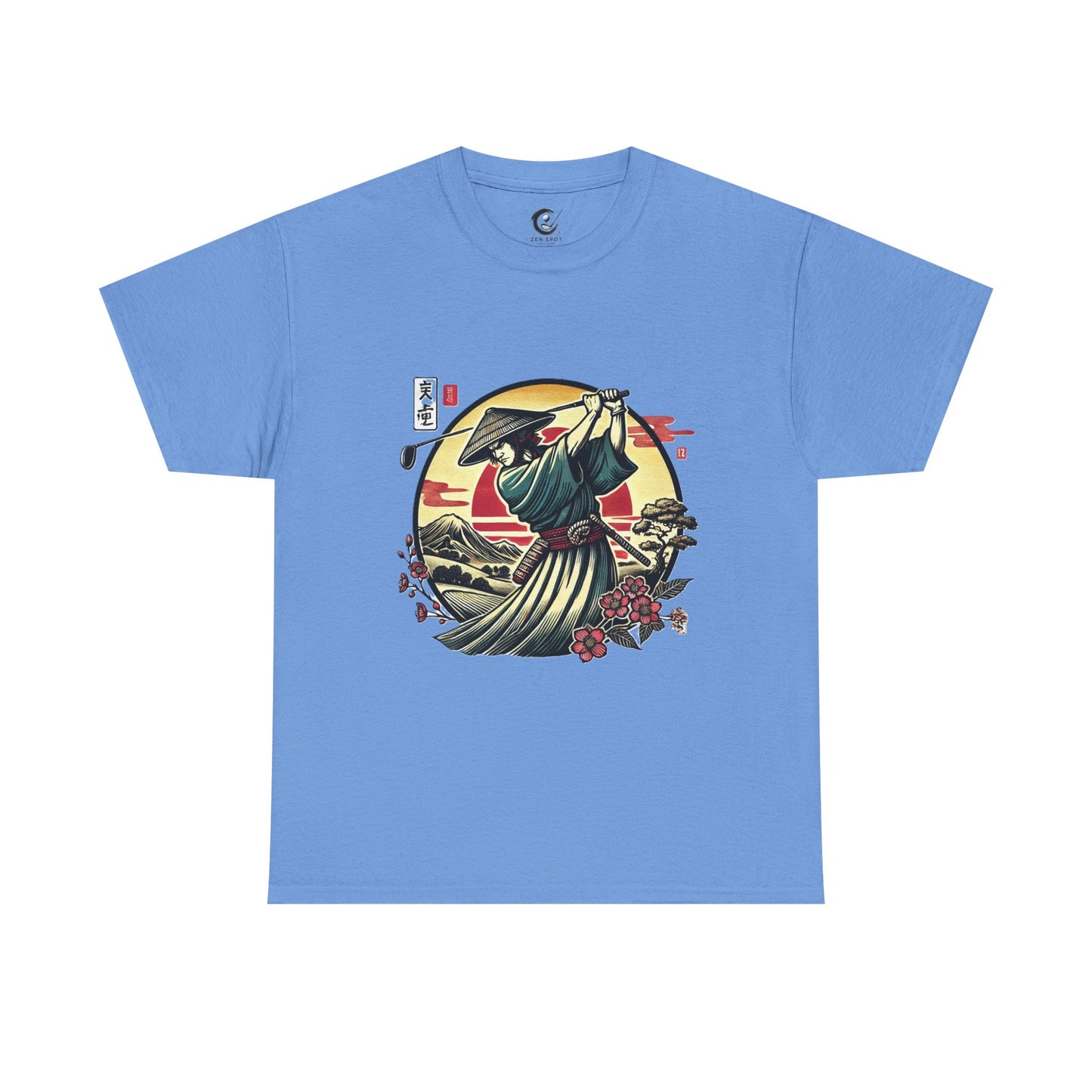 Zen Spot Customized Gildan Samurai Golfer Sunset T‑Shirt — Japanese Warrior Graphic Tee