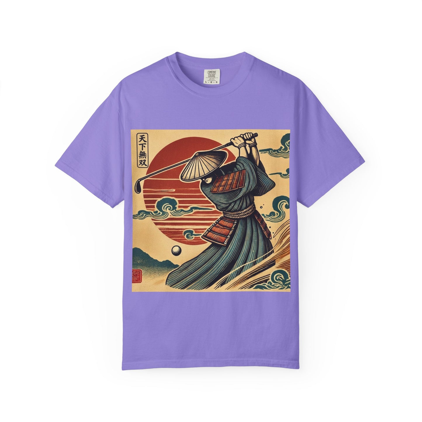 Zen Spot Golf Custom Vintage Japanese Samurai Golfer Sunset Graphic T-Shirt