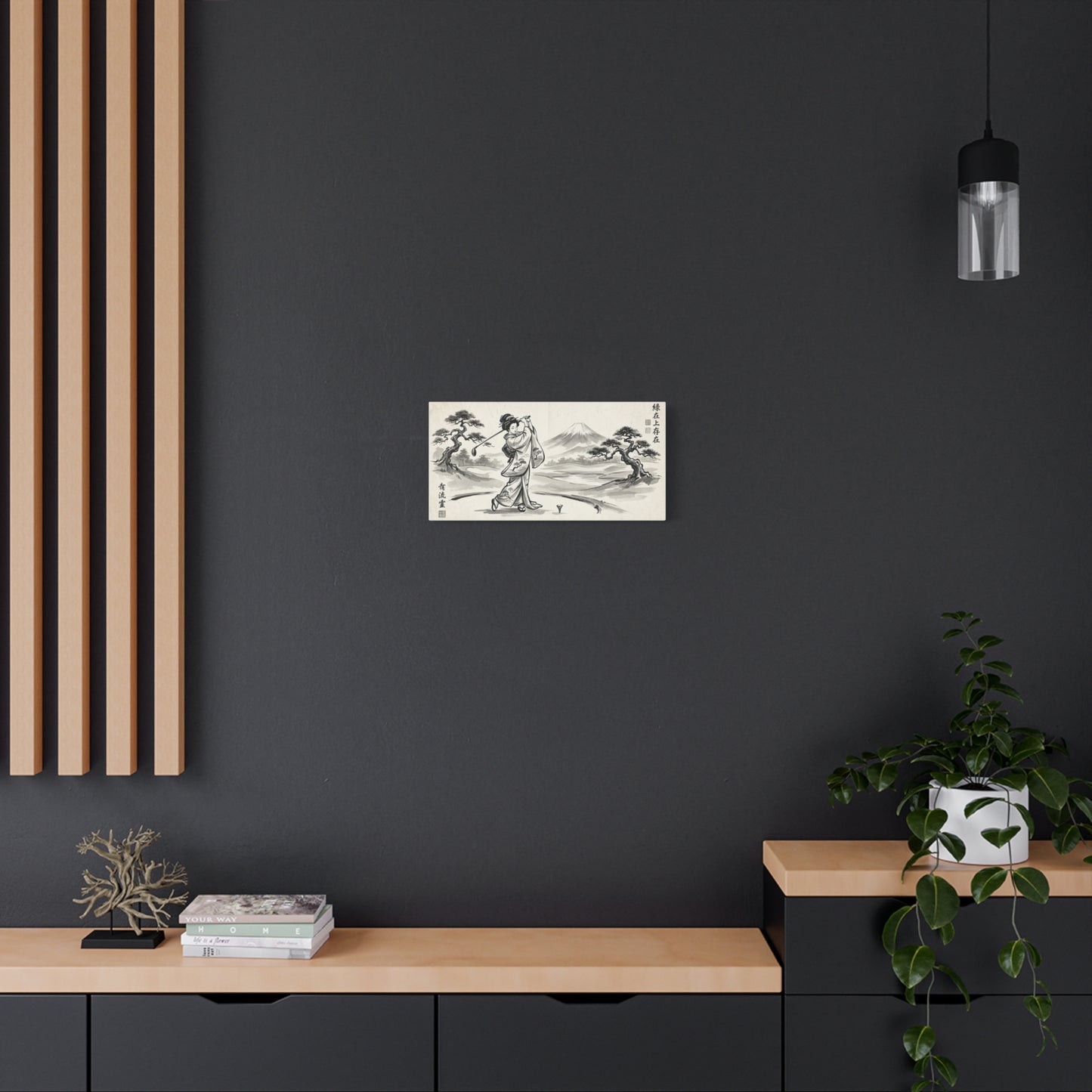 Vintage Japanese Ukiyo-e Golf Print — Matte Stretched Canvas Wall Art