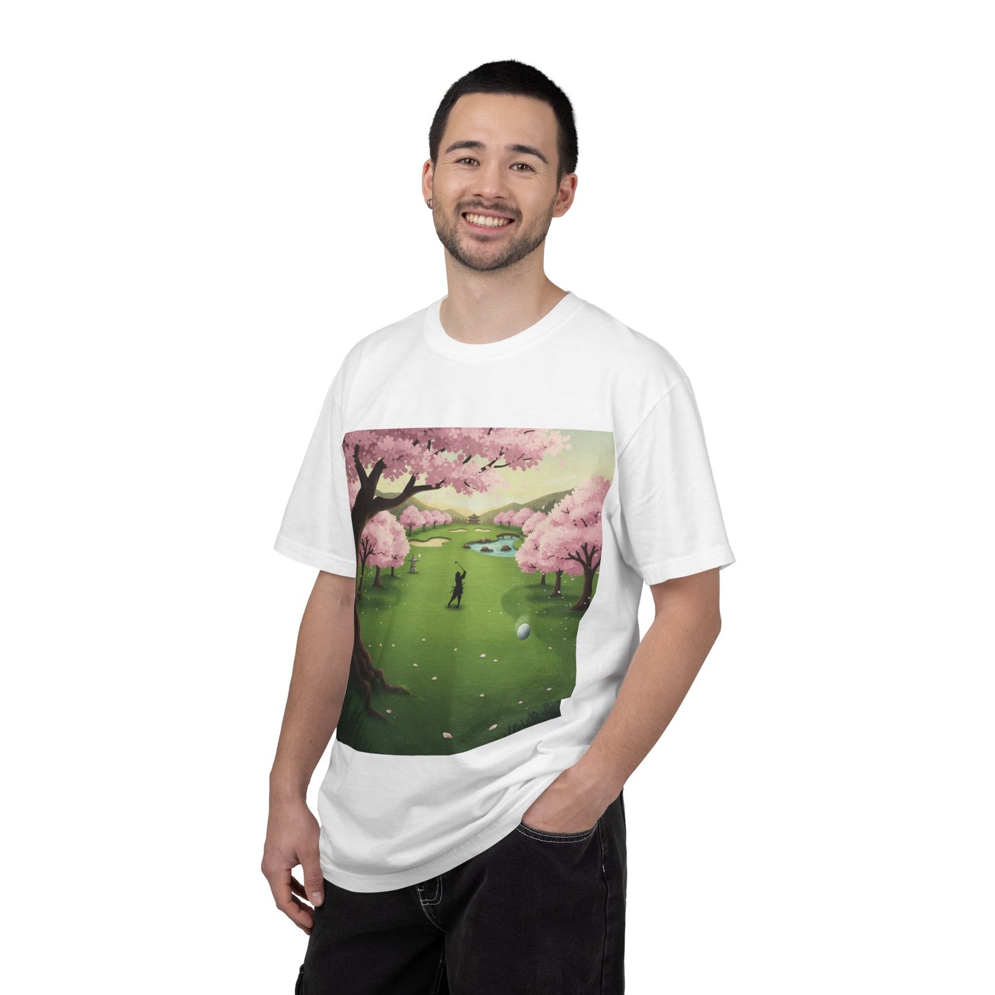Zen Spot Customized Comfort Colors Golf Course Cherry Blossom T-Shirt – Scenic Golfer Graphic Tee