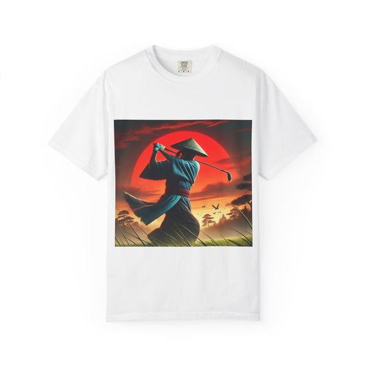 Zen Spot Customized Comfort Colors Samurai Golfer T-Shirt — Sunset Warrior Graphic Tee