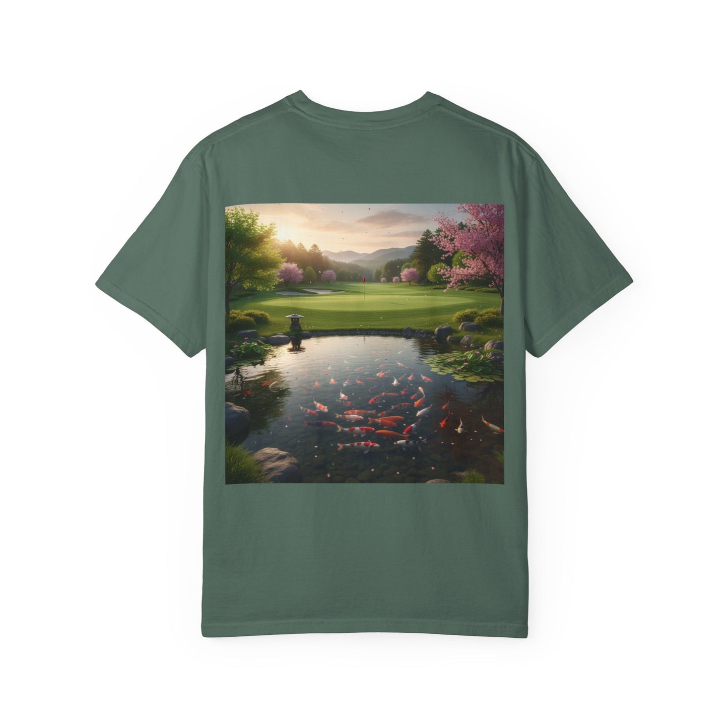 Zen Spot Golf Custom Koi Pond Sunset Graphic T-Shirt