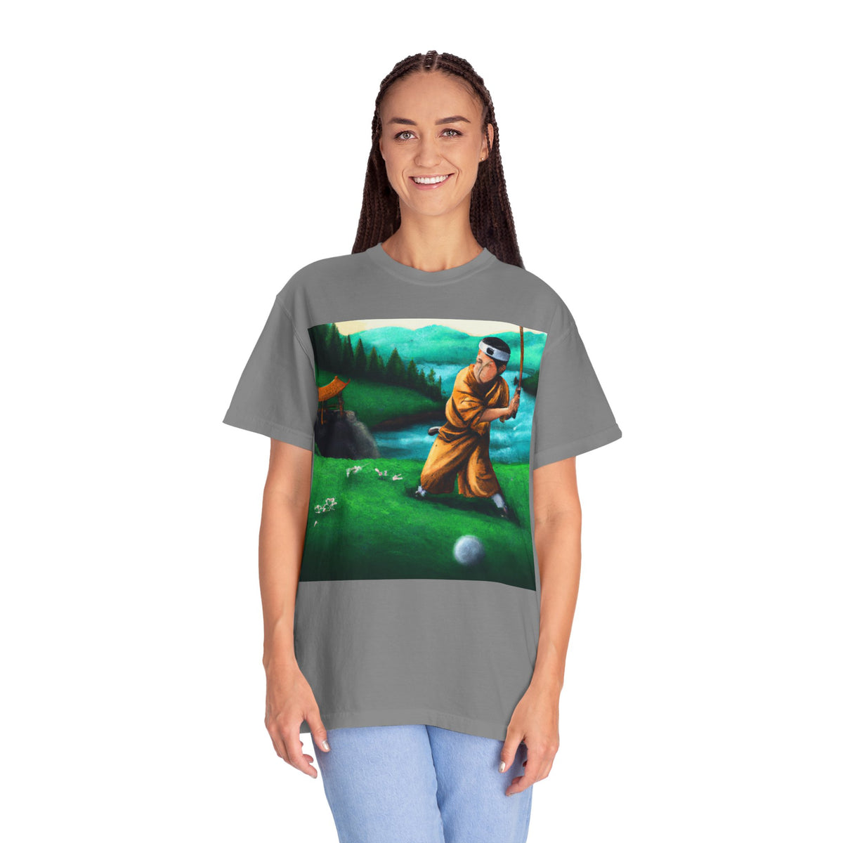 Monk Golfer Oil Painting Art Graphic T-Shirt