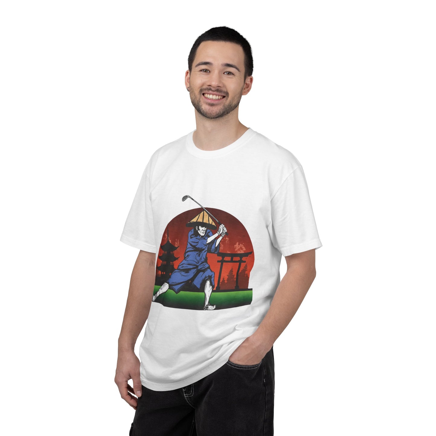 Samurai Golfer T-Shirt — Japanese Sunset Golf Graphic Tee