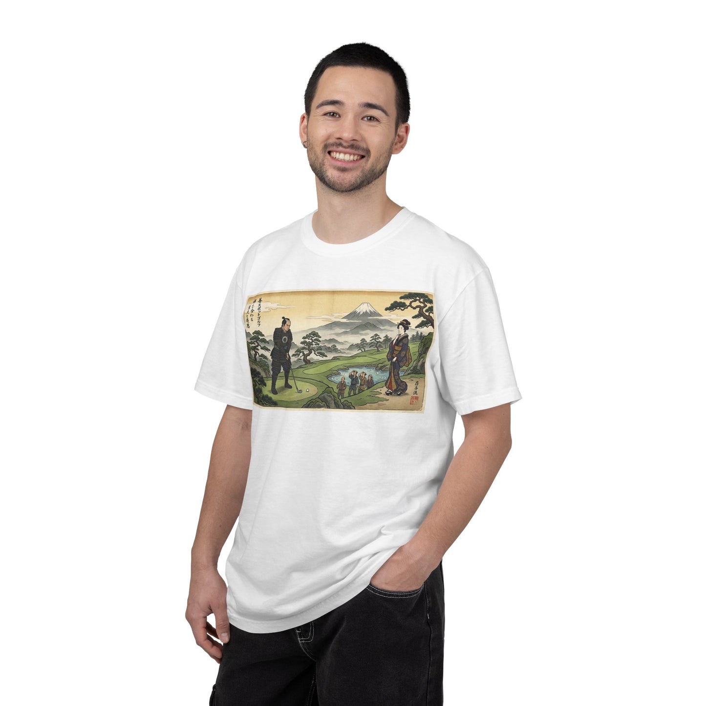 Vintage Samurai Landscape T-Shirt — Japanese Ukiyo-e Mount Fuji Graphic Tee