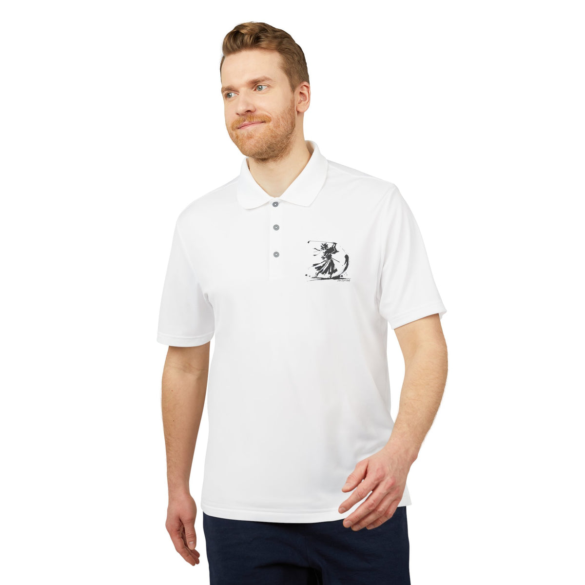 Ink Brush Stroke Samurai Golfer Zanshin Polo