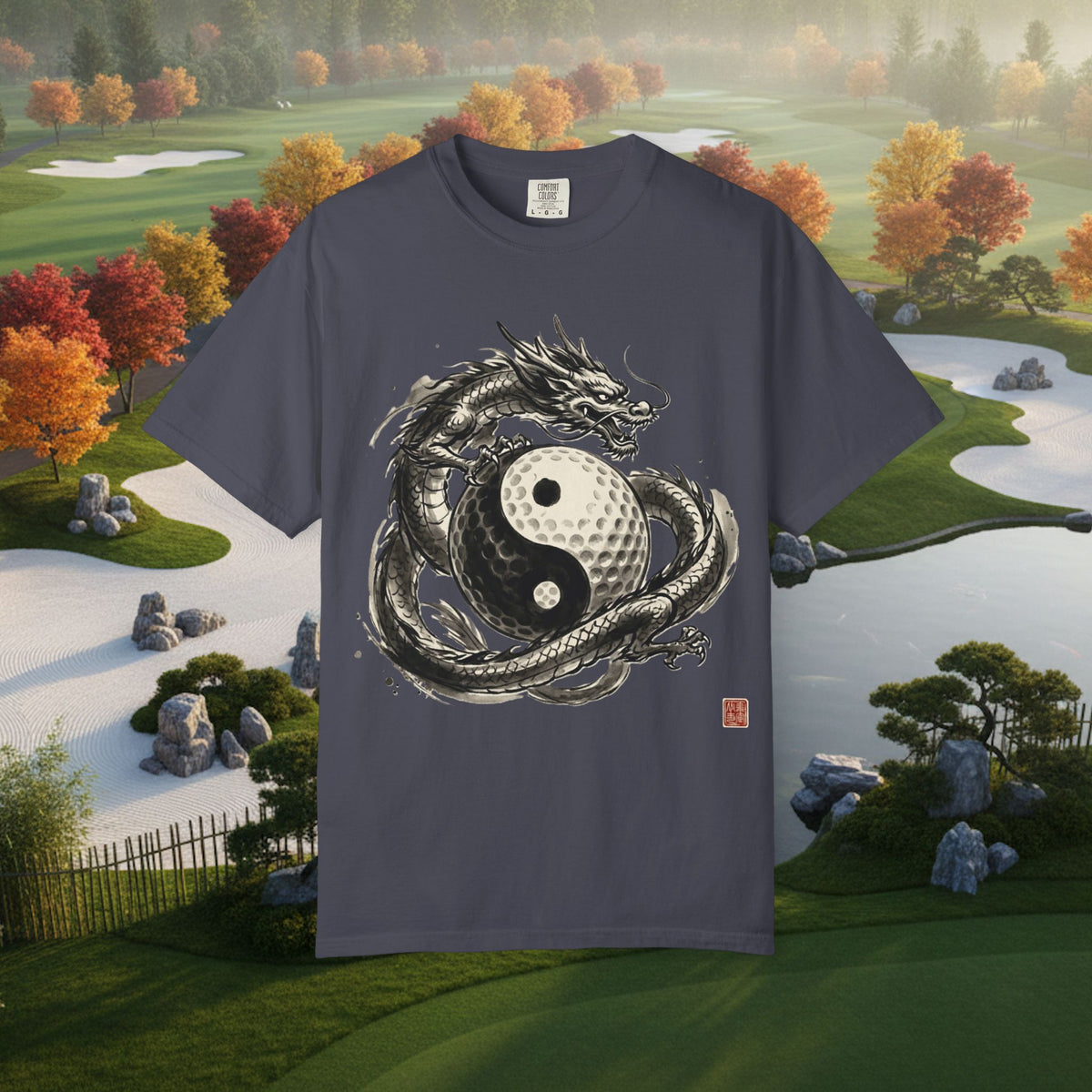 Yin Yang Golf Ball Dragon Golf Tee — Asian Ink Dragon Golf Ball T-Shirt