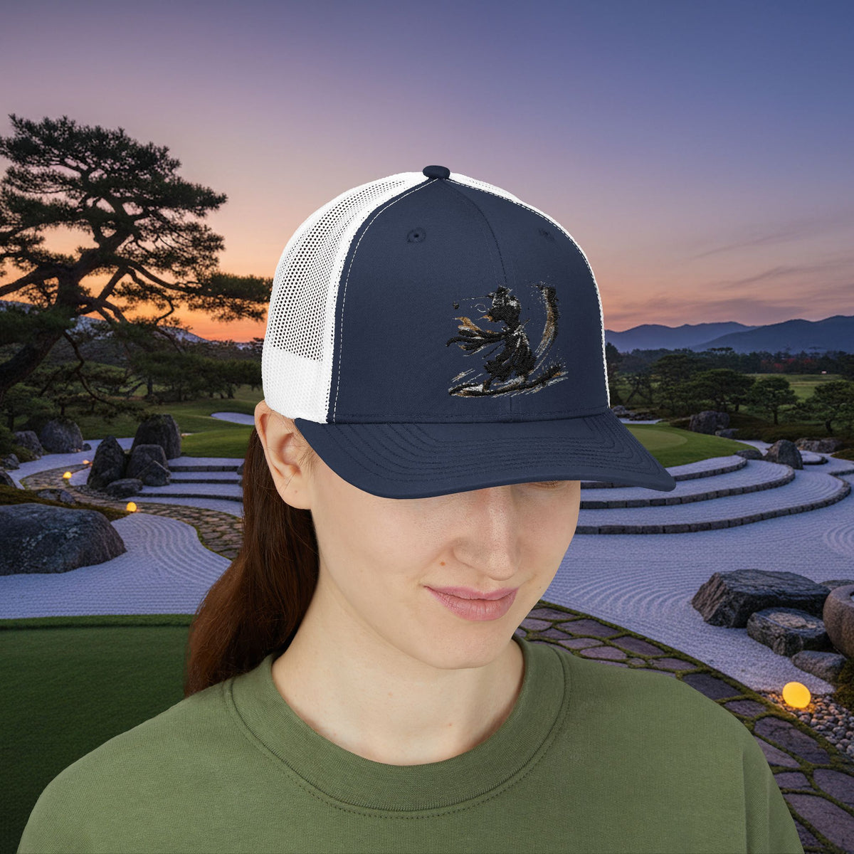 Embroidered Bunker Blast Samurai Golfer Trucker Cap