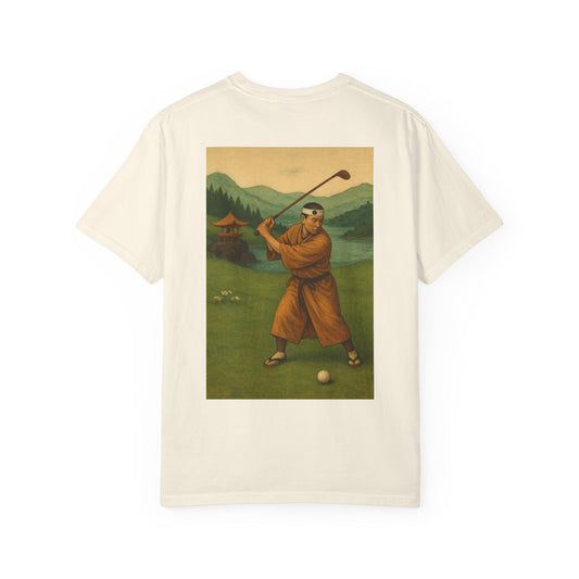 Zen Spot Customized Comfort Colors Vintage Golfer Graphic T-Shirt — Retro Asian-Inspired Golf Scene