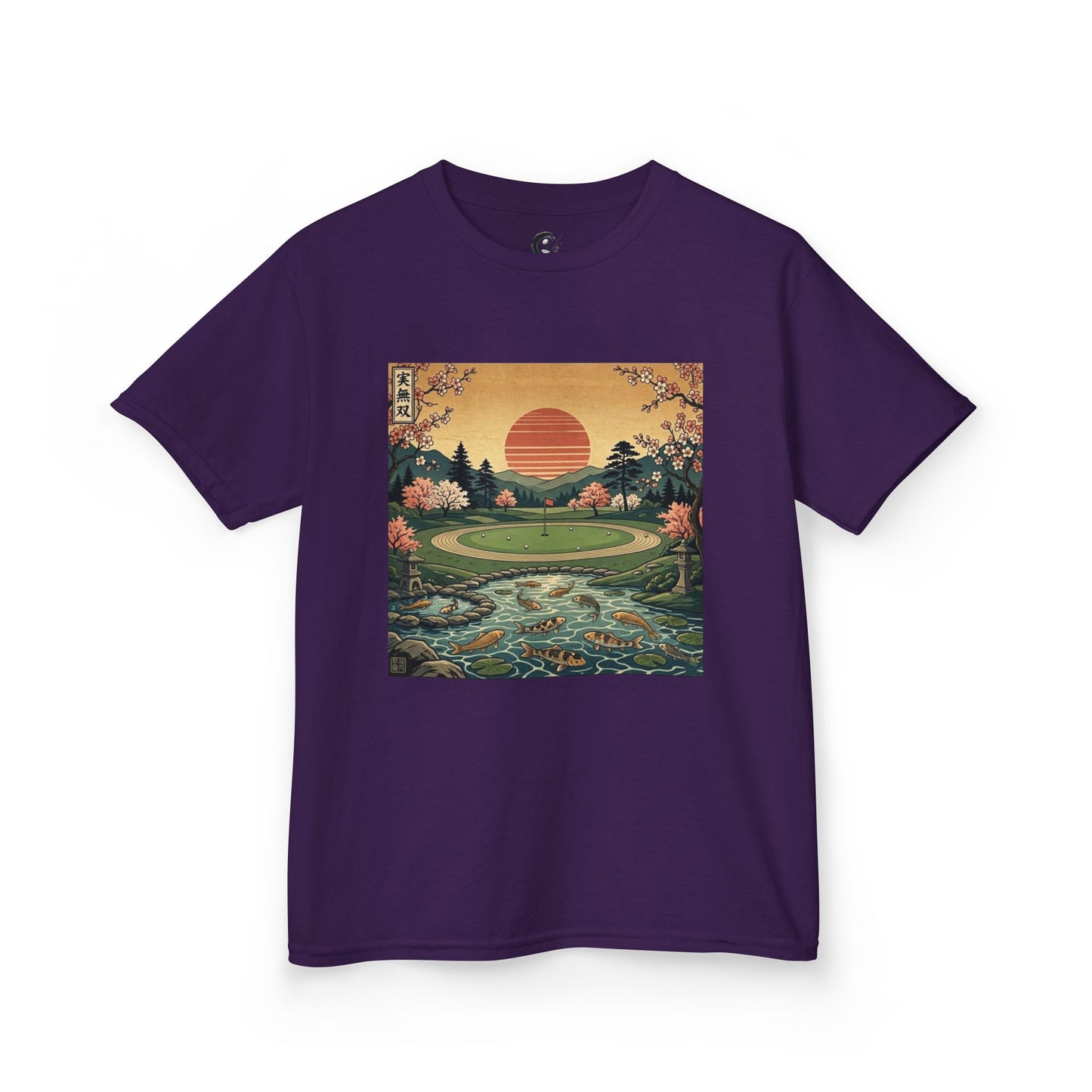 Zen Spot Golf Custom Vintage Japanese Sunset Golf Course Graphic Kids T-Shirt