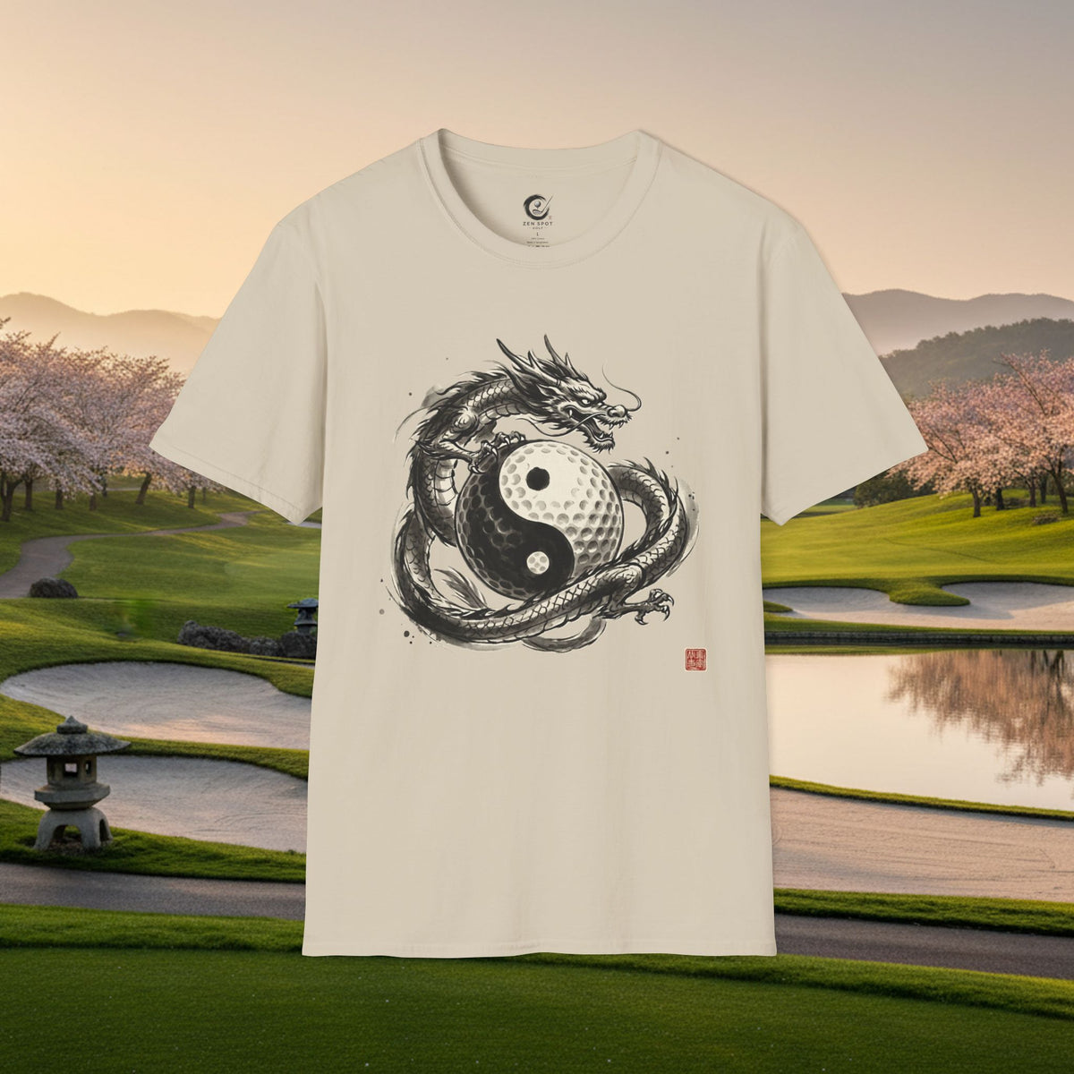 Yin Yang Golf Ball Dragon Golf T-Shirt — Asian Dragon Golf Ball Tee
