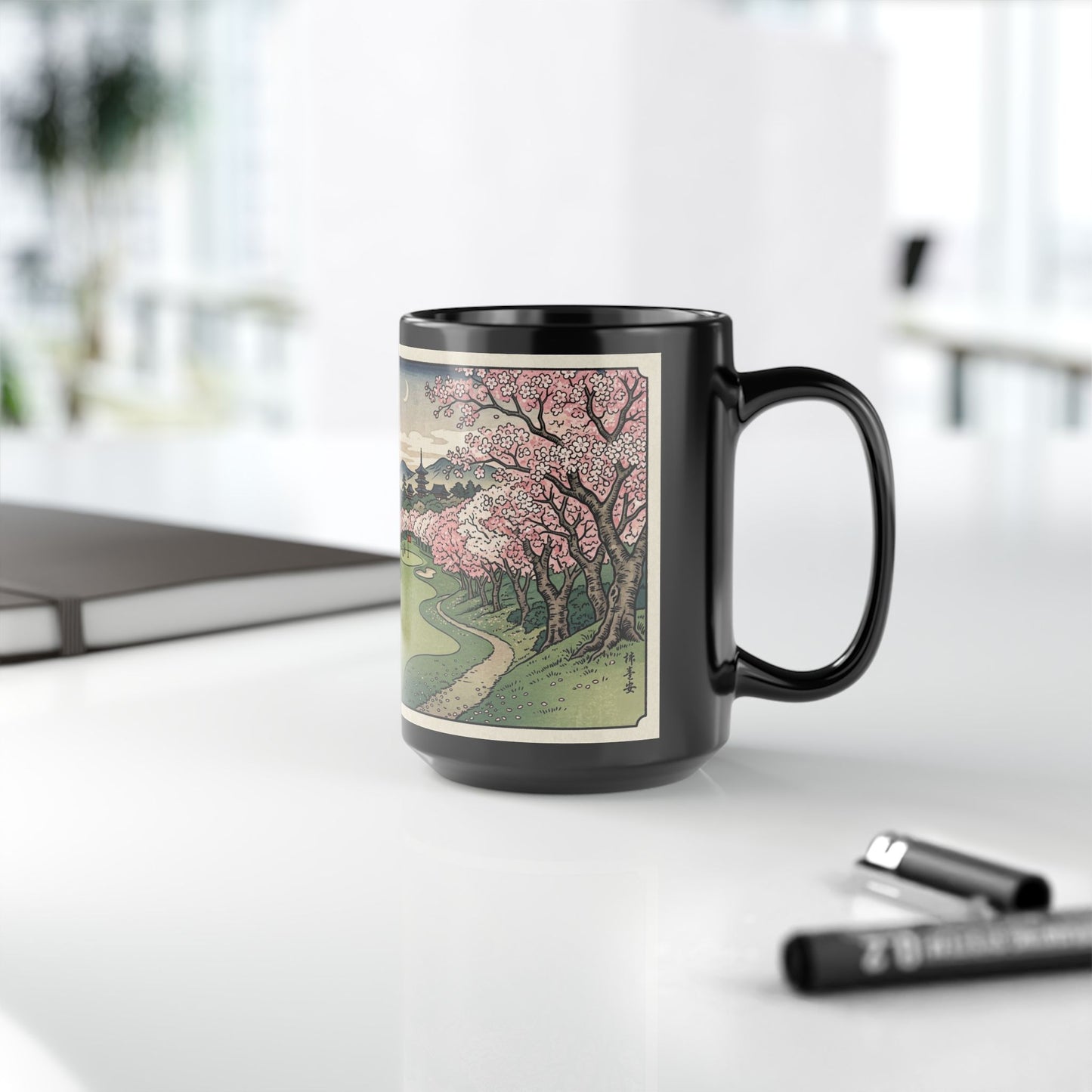 Zen Spot Golf Custom Cherry Blossom Golf Mug Japanese Landscape Ceramic Coffee Cup (11oz/15oz)
