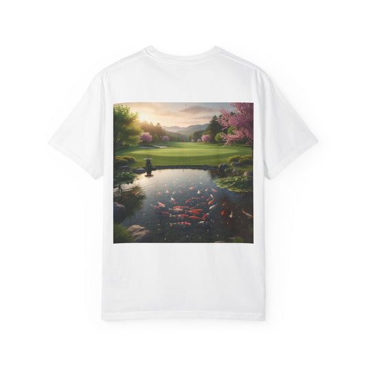 Zen Spot Golf Custom Koi Pond Sunset Graphic T-Shirt