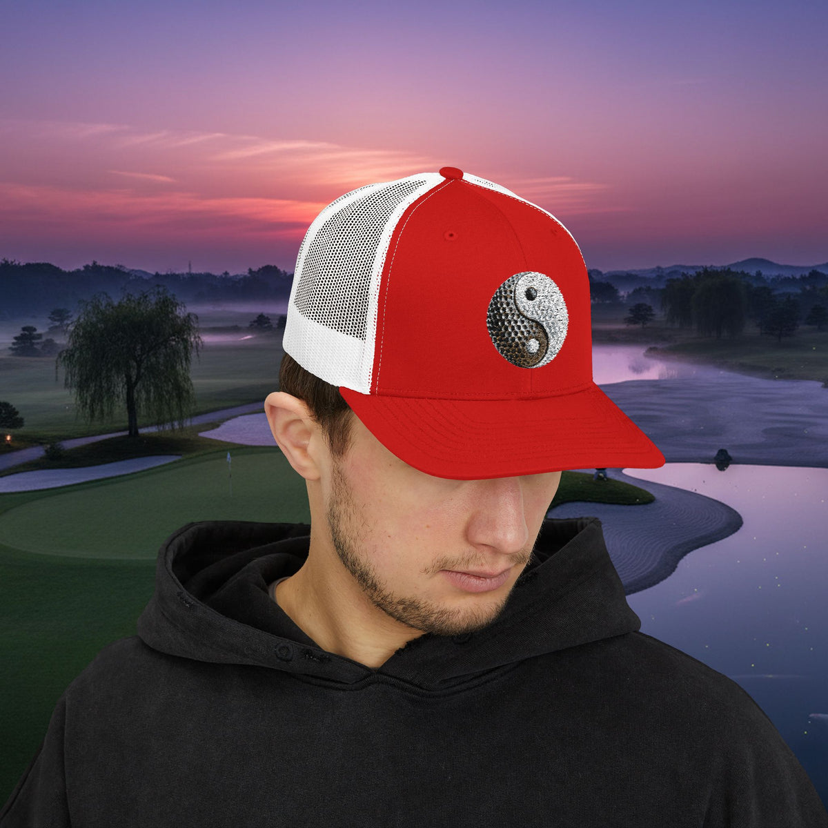 Embroidered "Yin Yang Golf Ball" Trucker Cap