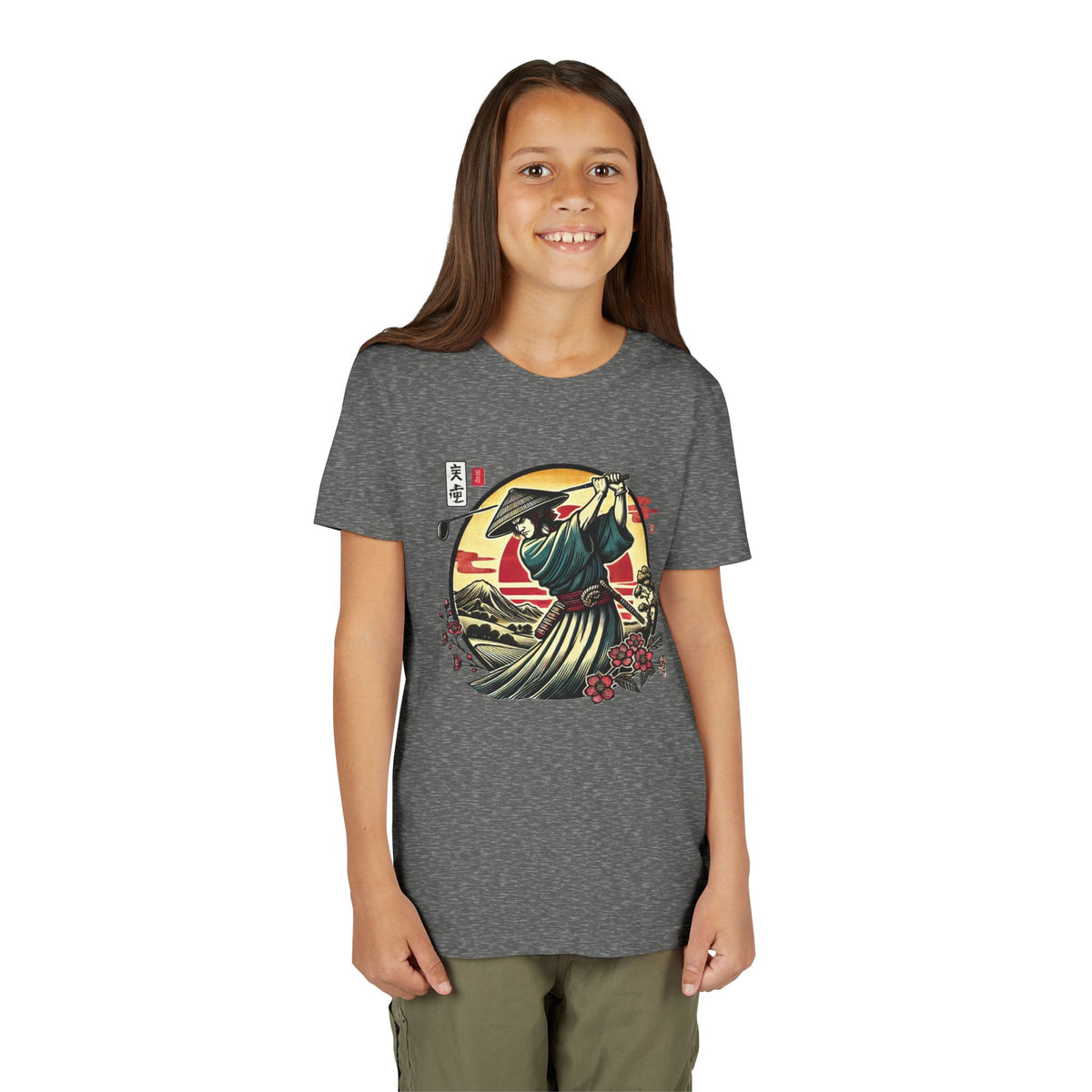 Samurai Golfer Sunset Graphic Youth T-Shirt