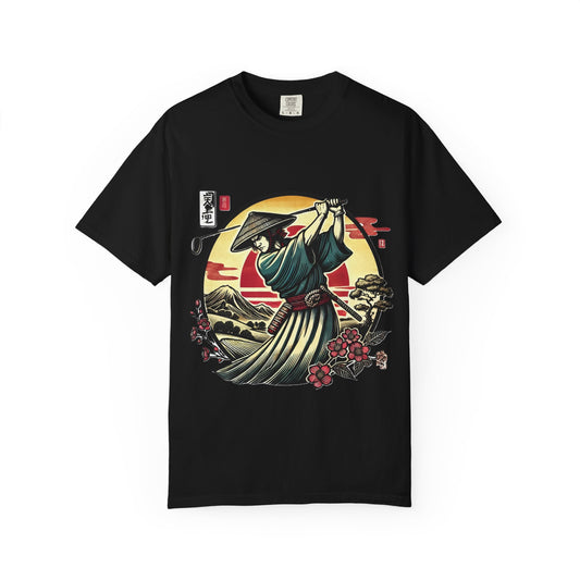 Zen Spot Customized Comfort Colors Samurai Golfer Sunset T-Shirt