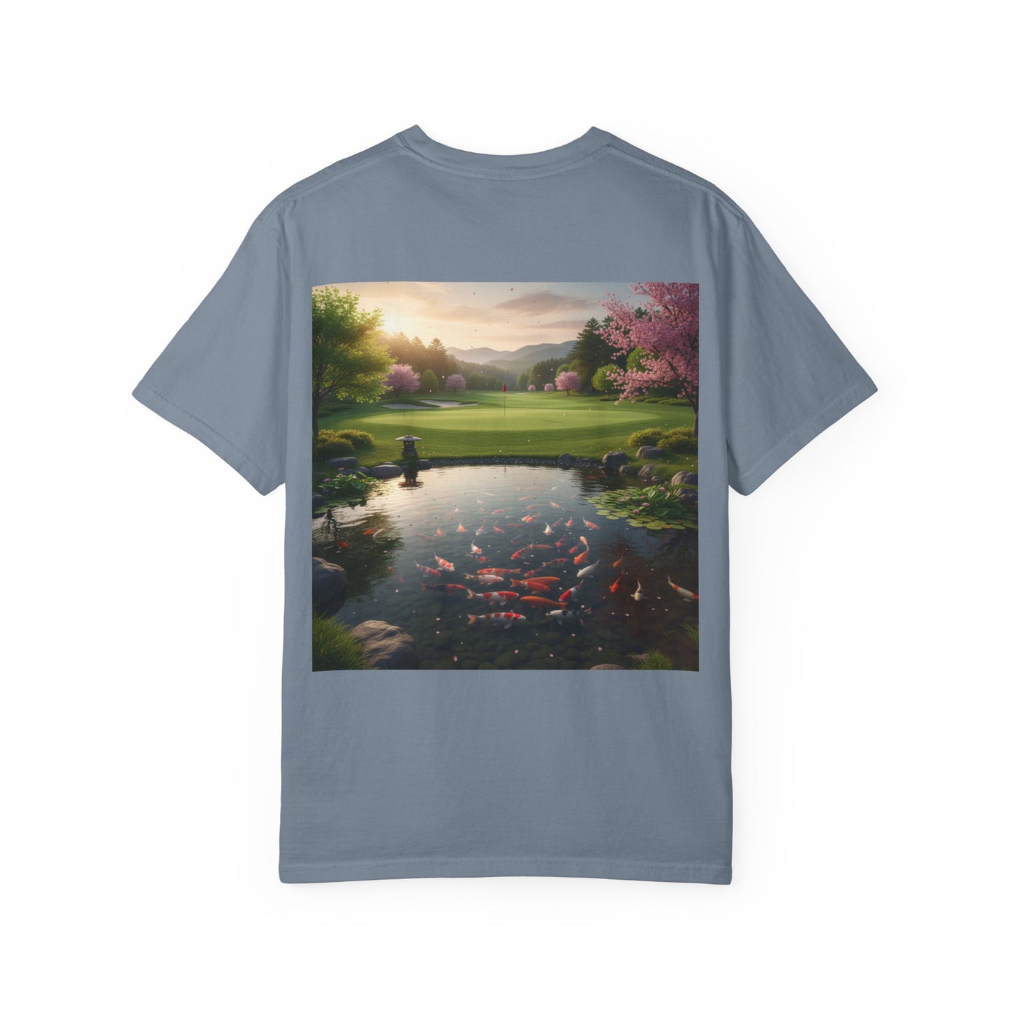 Zen Spot Golf Custom Koi Pond Sunset Graphic T-Shirt