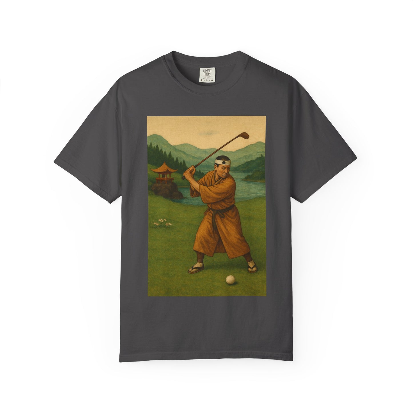 Vintage Golfer Graphic T-Shirt — Retro Asian-Inspired Golf Scene