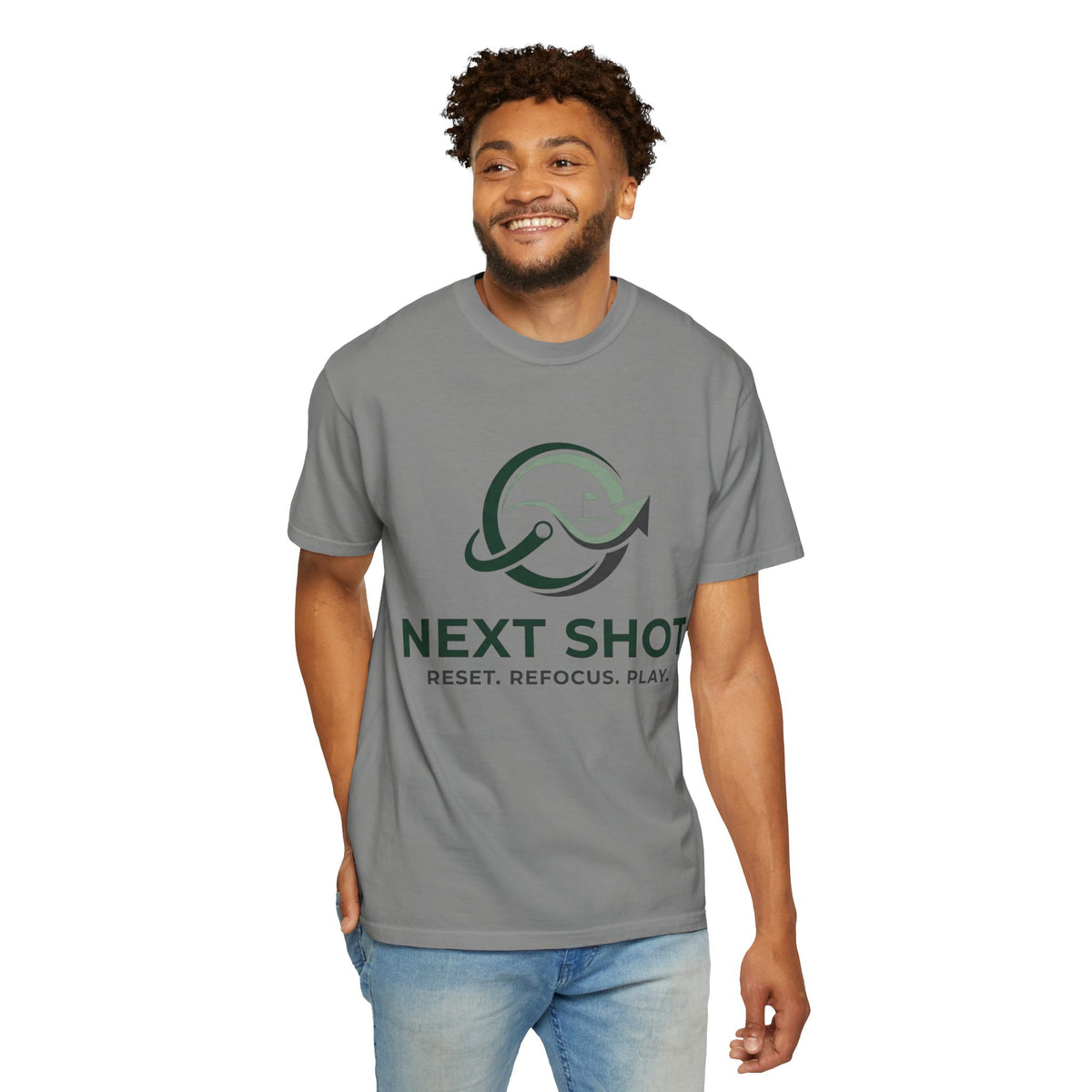 Next Shot T-Shirt — "Reset. Refocus. Play." Golf Graphic Tee