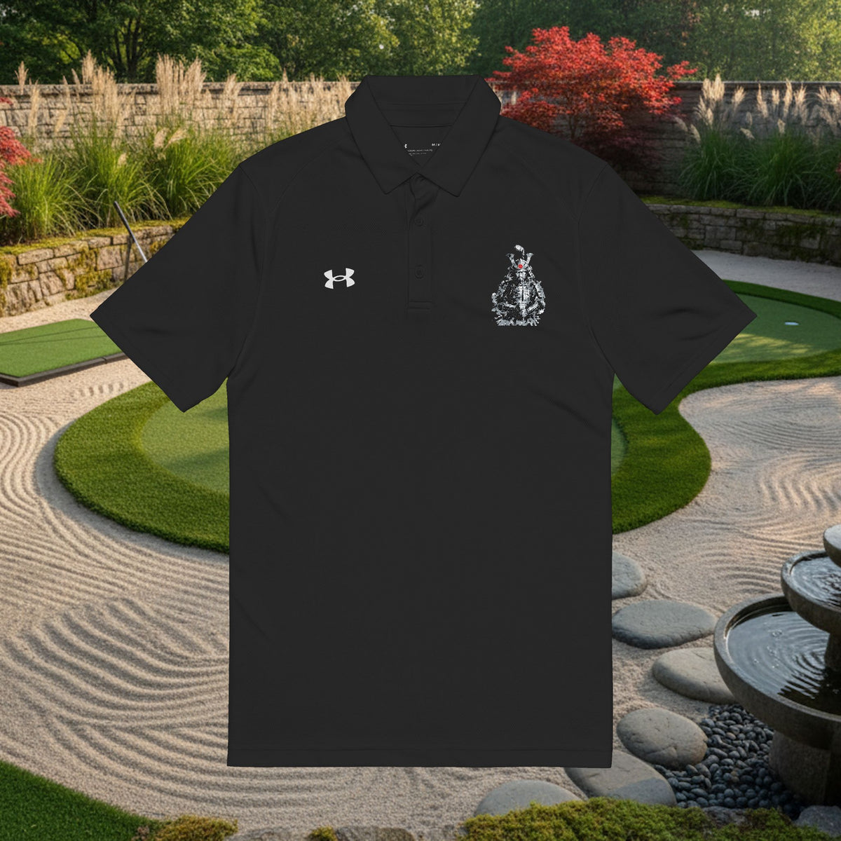 Embroidered Samurai Golfer Polo — Men's White Performance Golf Shirt