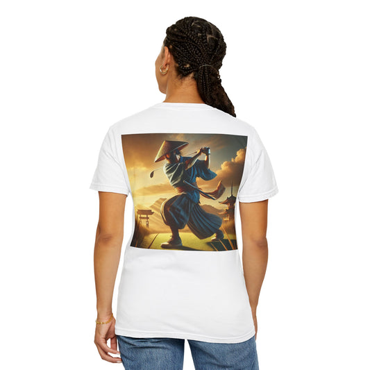 Enso Circle Chest Design Samurai Golfer Sunset Back Graphic T-Shirt