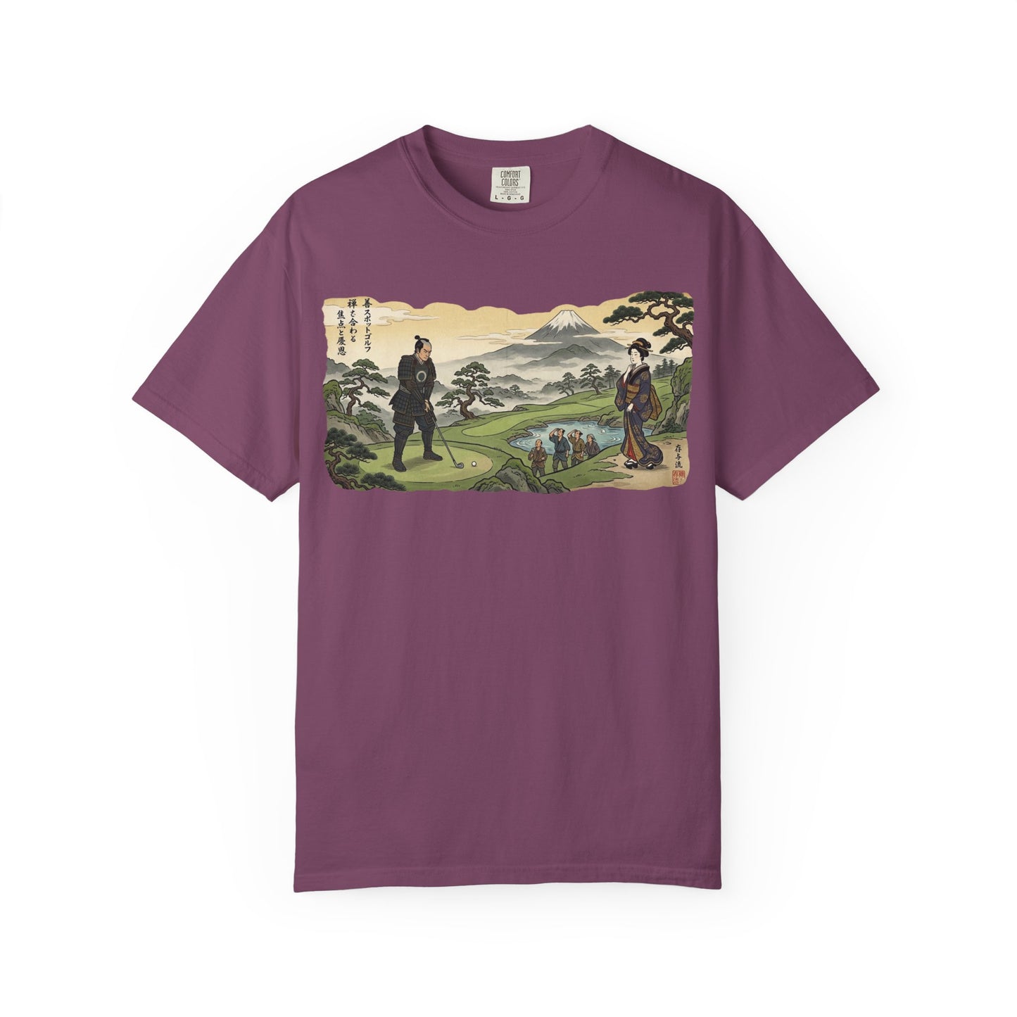 Zen Spot Custom Vintage Samurai Golfer Mount Fuji Landscape Graphic T-Shirt