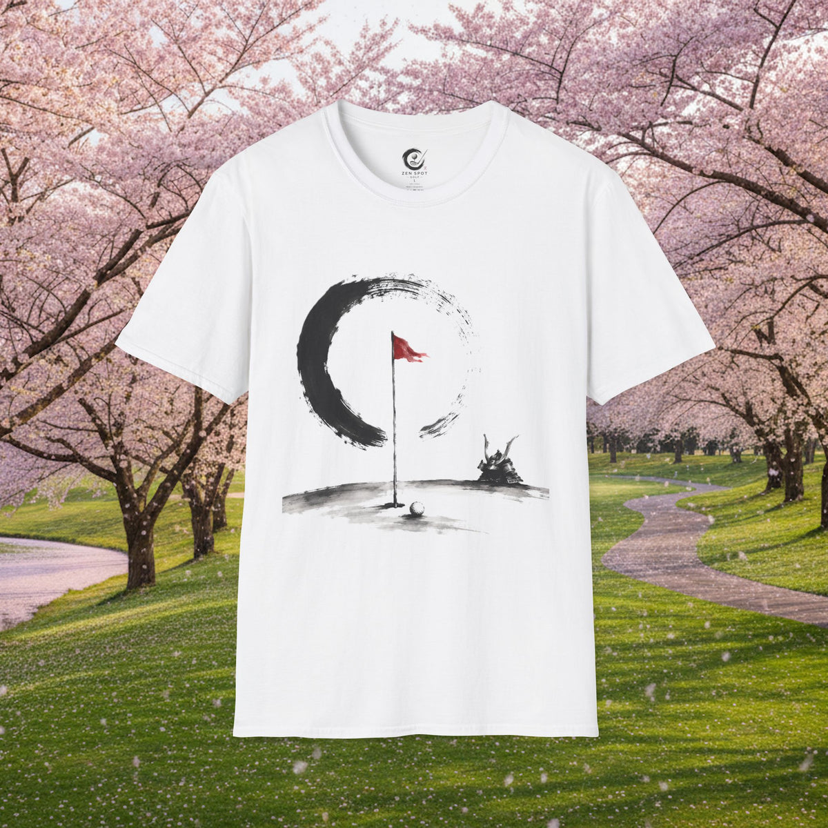 Zen Golf T-Shirt — Minimalist Golf Flag & Enso Circle Tee