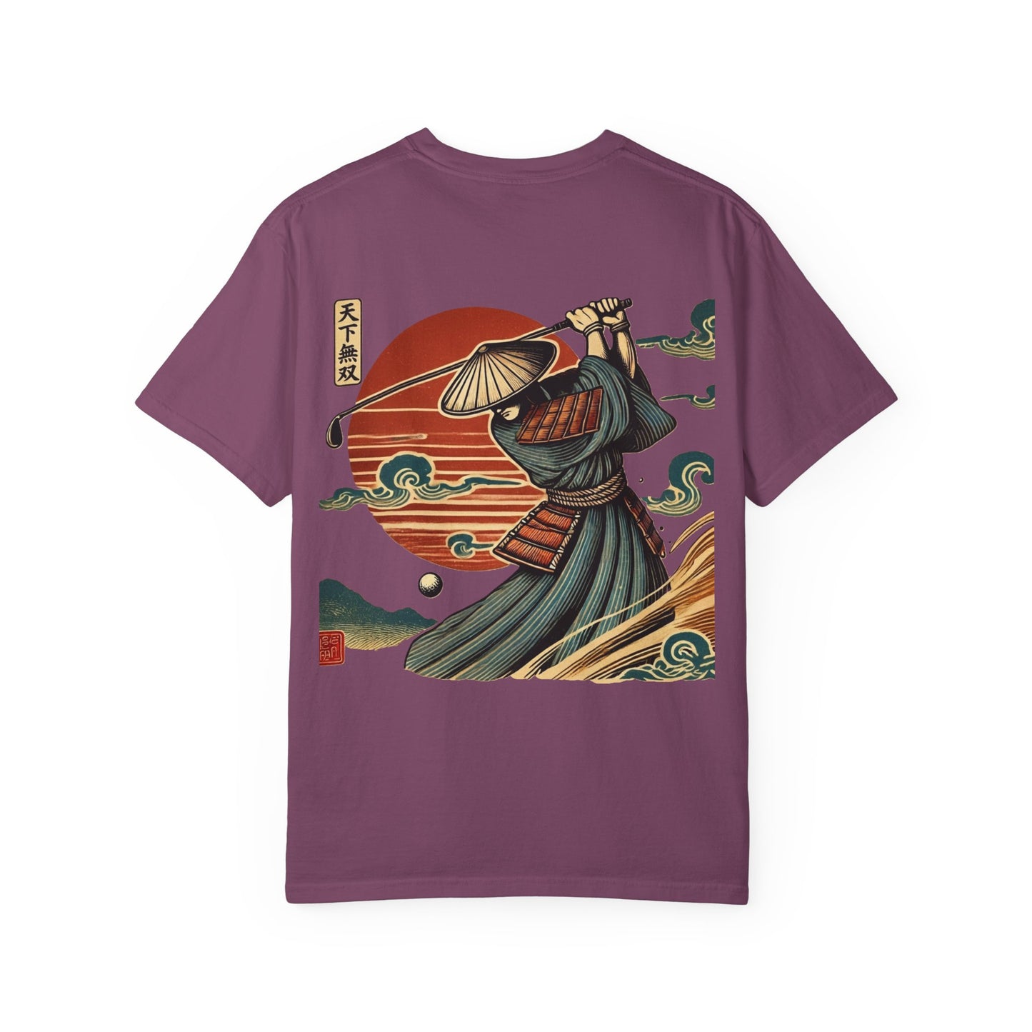 Zen Spot Golf Custom Samurai Golfer Sunset Graphic T-Shirt