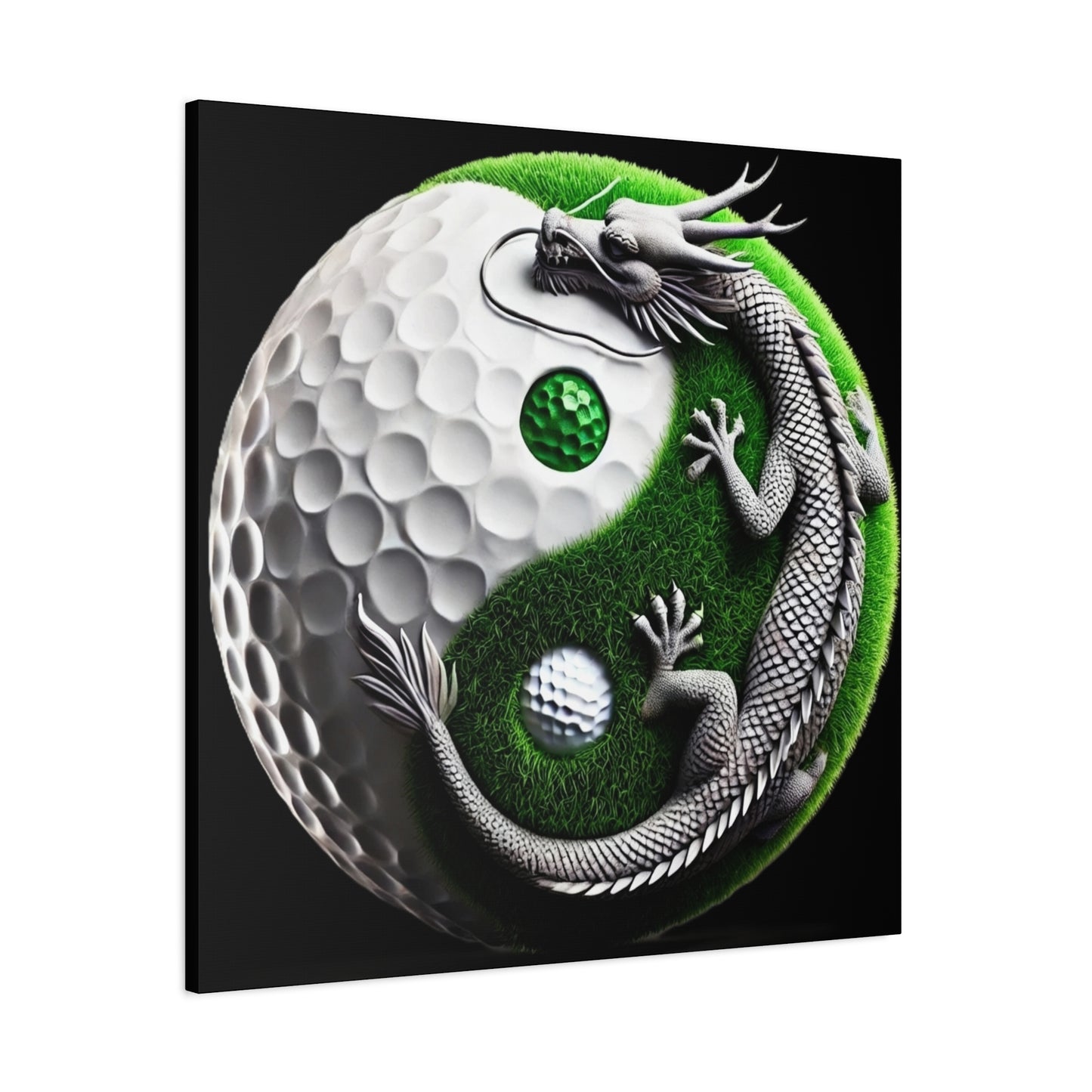 Golf Yin Yang Canvas Wall Art — Dragon & Golf Ball Matte Stretched Print