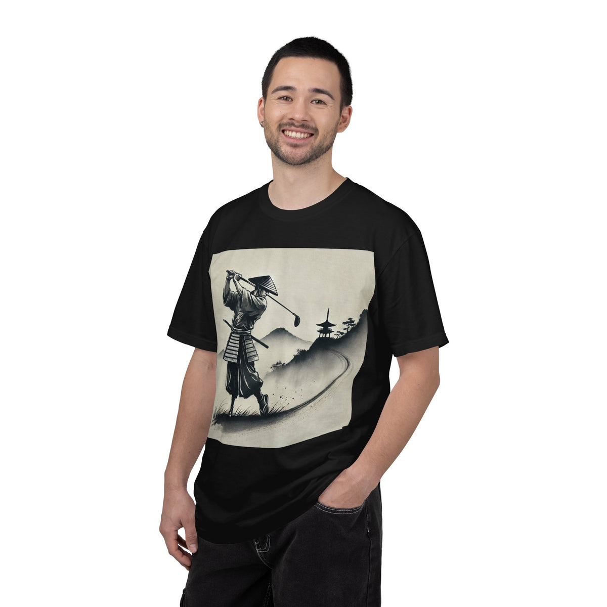 Samurai Golfer Golf Course Art Graphic T-Shirt