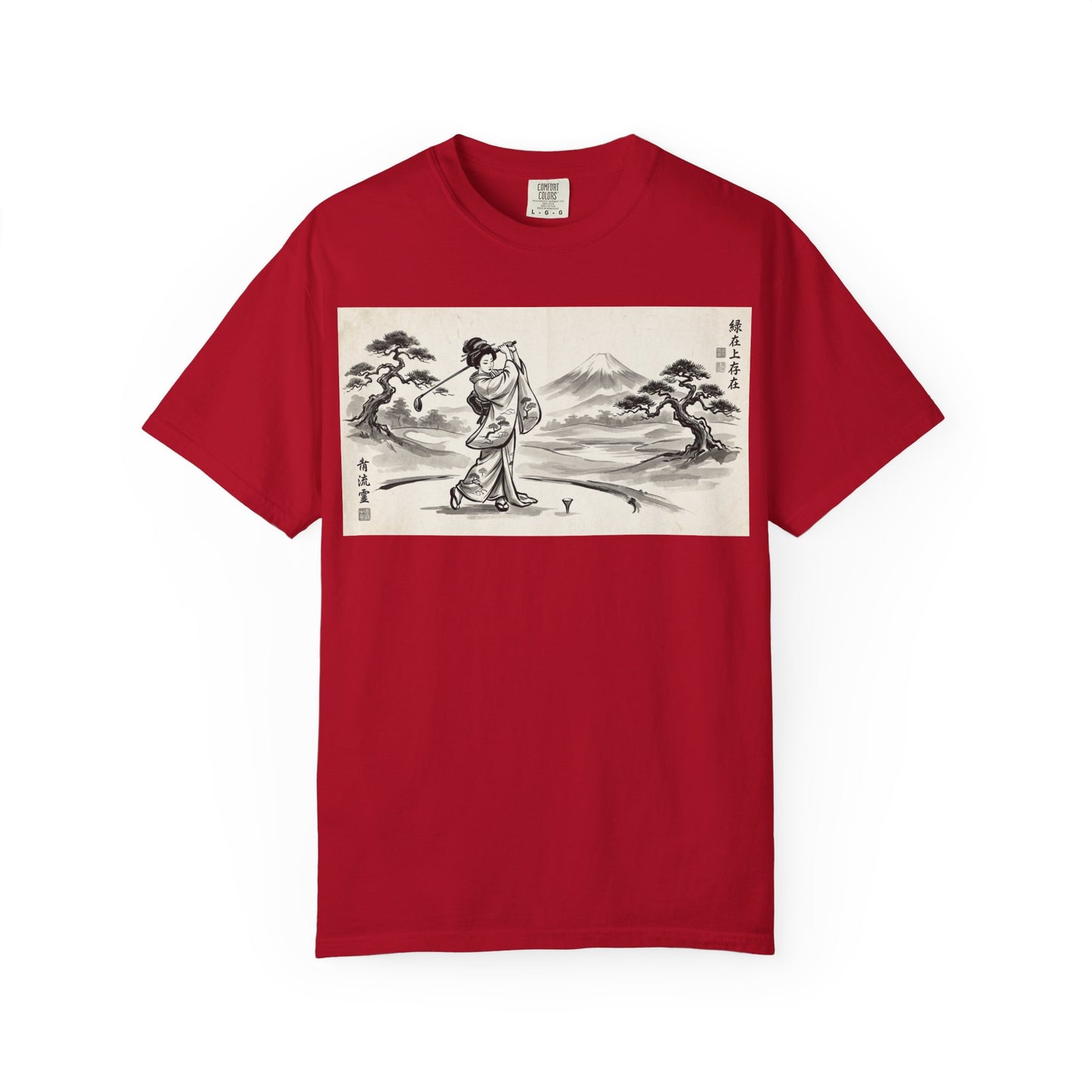 Zen Spot Customized Comfort Colors Japanese Sumi-e Landscape T-Shirt — Vintage Geisha & Mount Fuji Graphic Tee