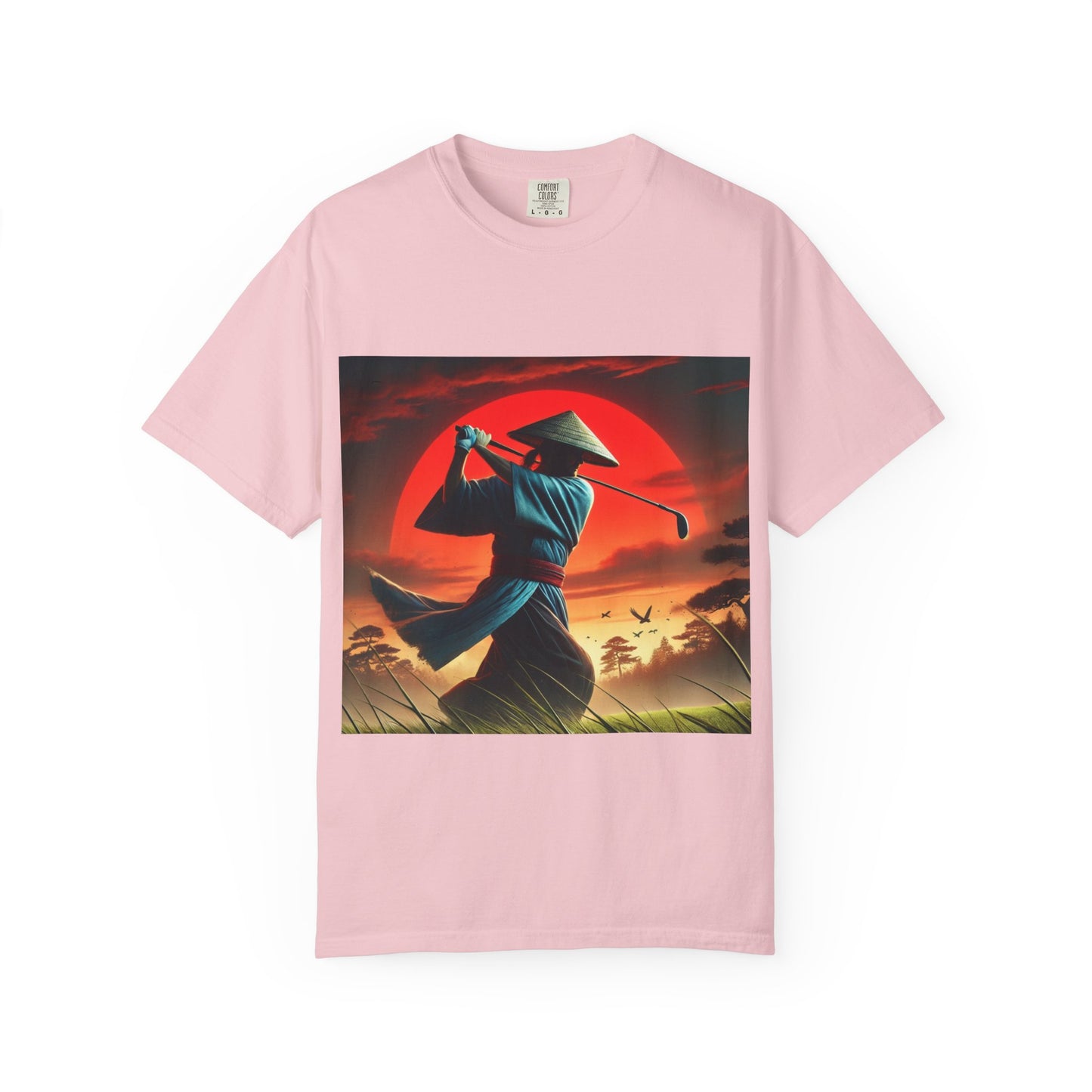 Zen Spot Golf Custom Sunset Samurai Golfer Graphic T-Shirt