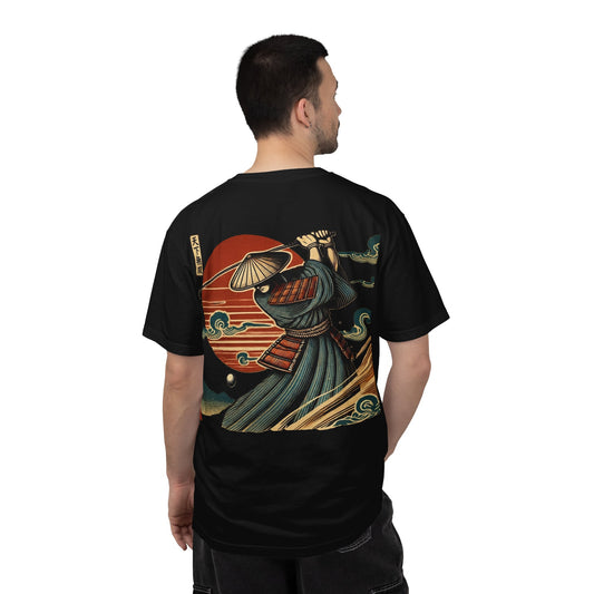 Vintage Samurai Golfer Sunset Front and Back Graphic T-Shirt