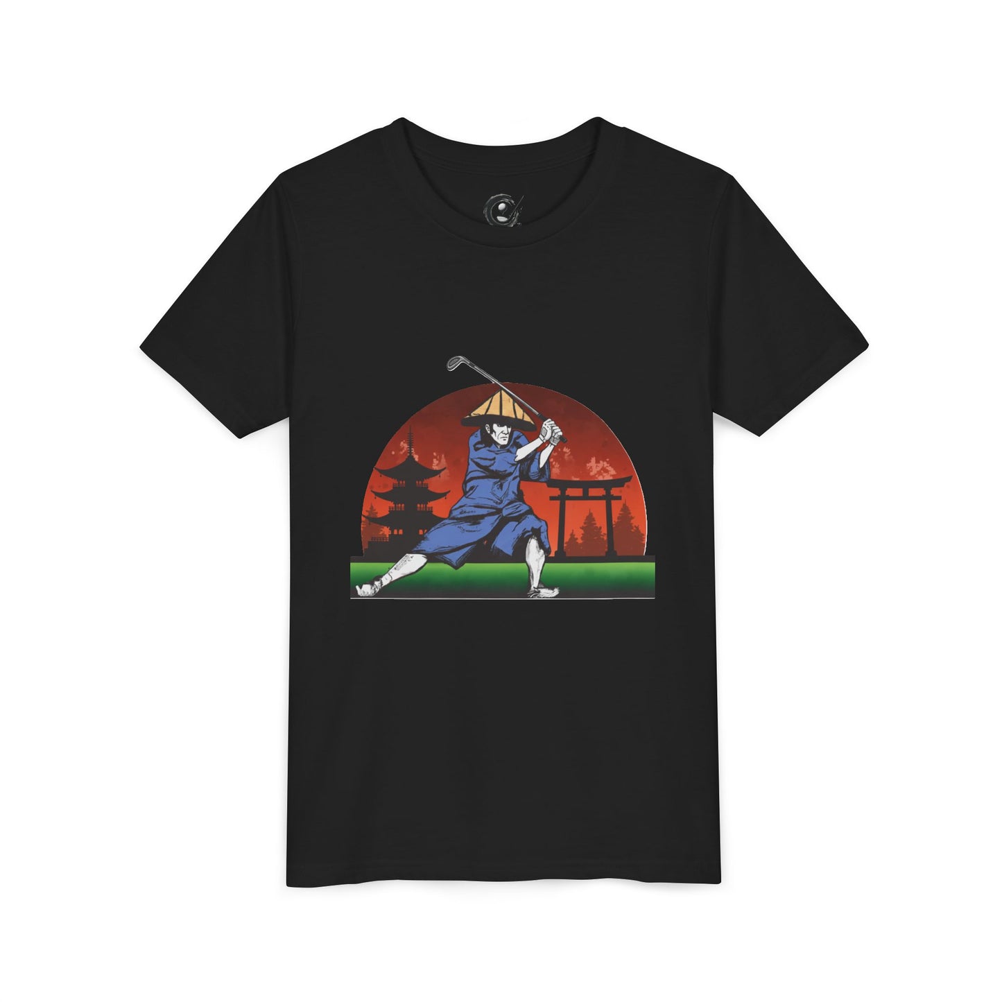 Zen Spot Golf Custom Japanese Samurai Golfer Graphic Kid T-Shirt