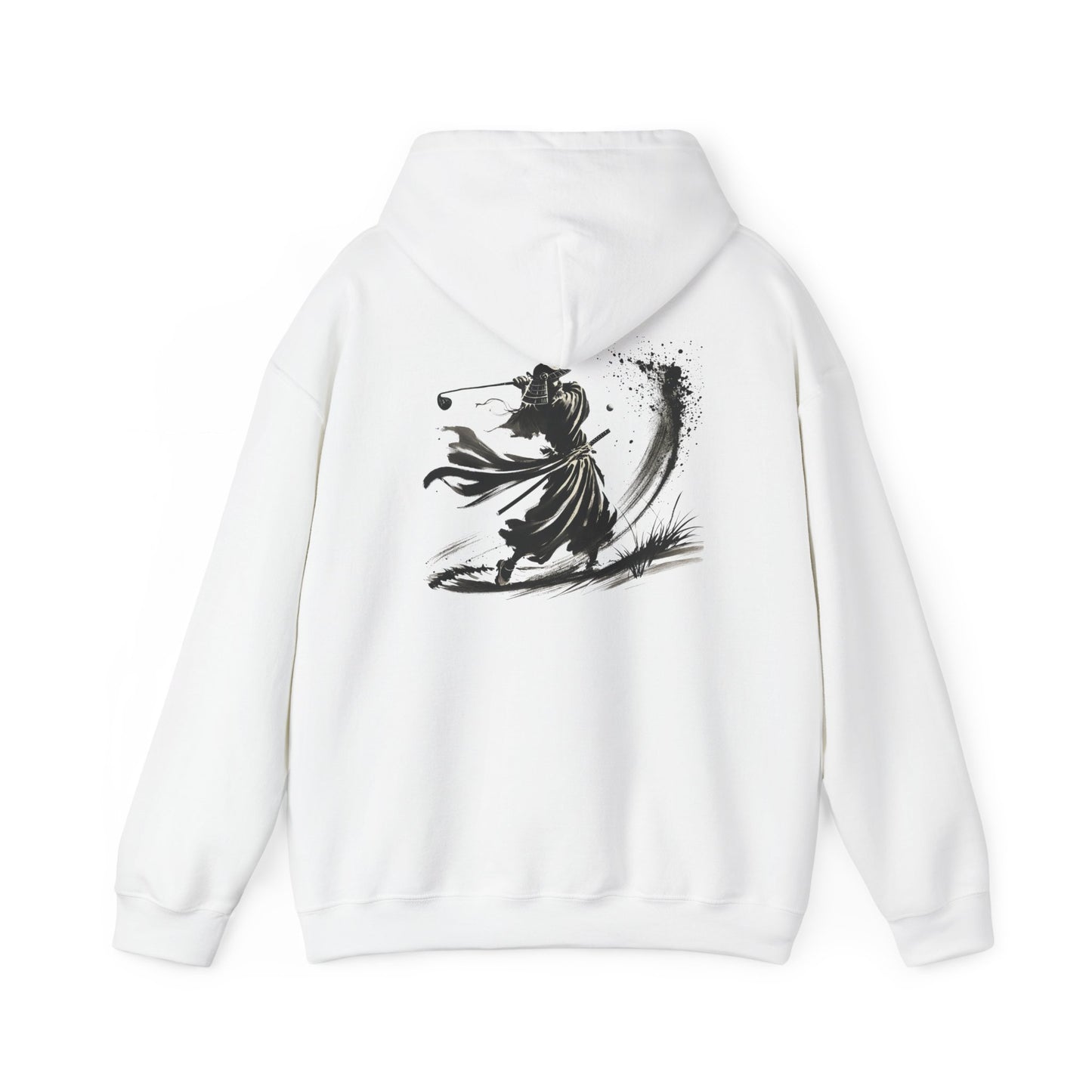 Zen Spot Golf Custom Gildan Samurai Golfer Ink Brush Stroke Hoodie | Sumi-e Warrior Back Print