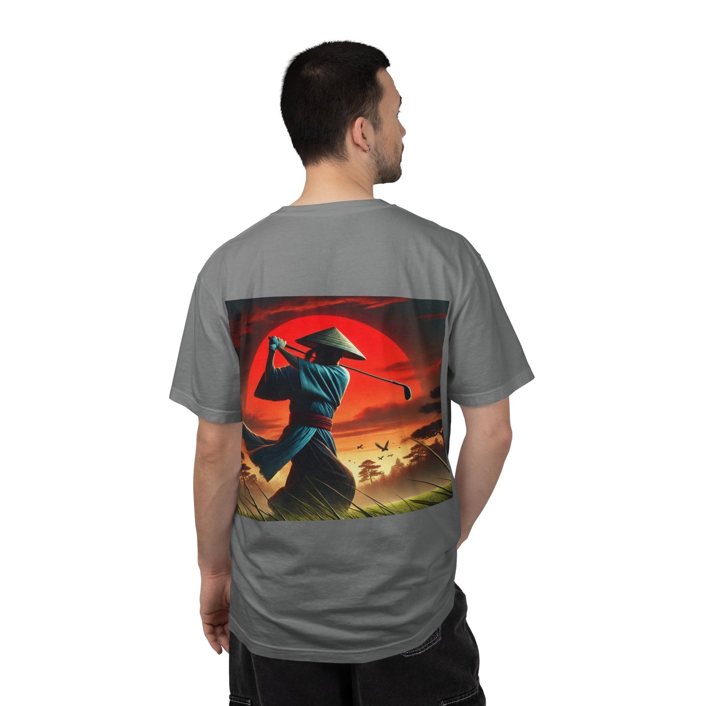 Zen Spot Golf Custom Sunset Warrior Samurai Golfer Graphic T-Shirt
