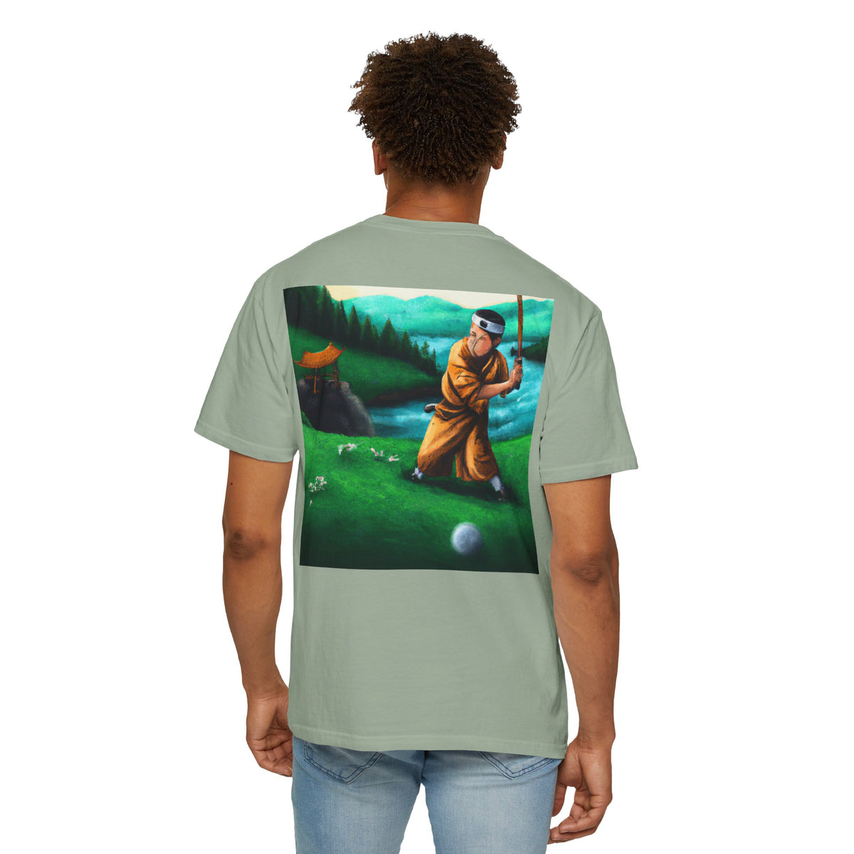 Enso Circle Chest Design Monk Golfer Oil Painting Art Back Graphic T-Shirt