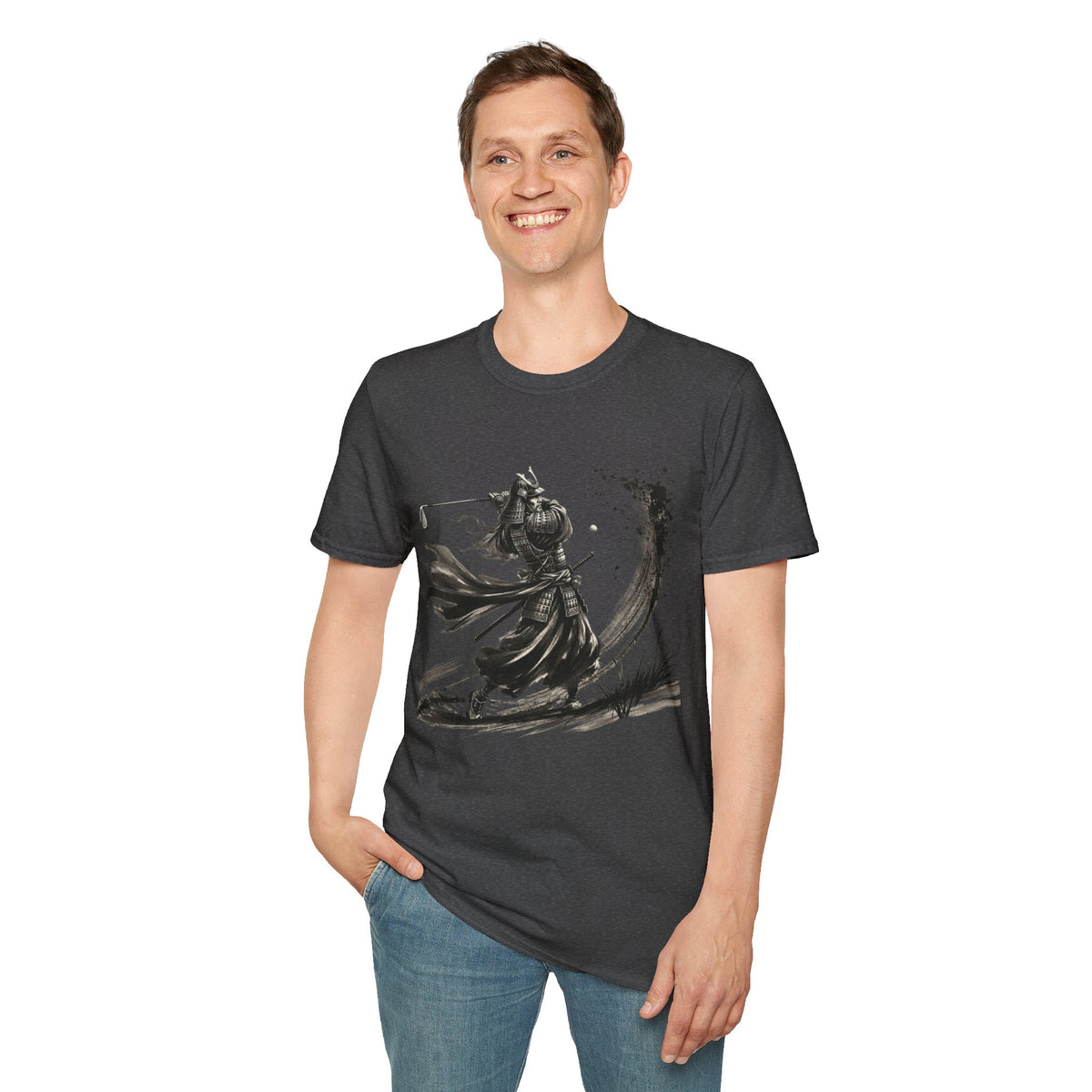 Armored Samurai Ink Art T-Shirt — Monochrome Warrior Golf Graphic Tee