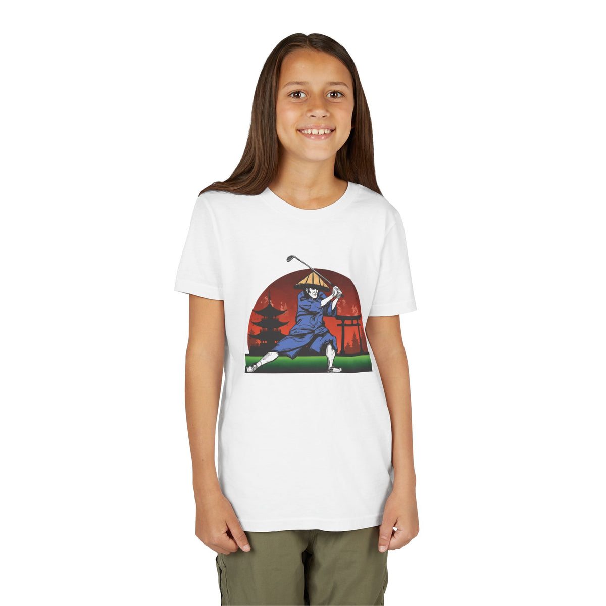 Japanese Samurai Golfer Retro Graphic Kid T-Shirt
