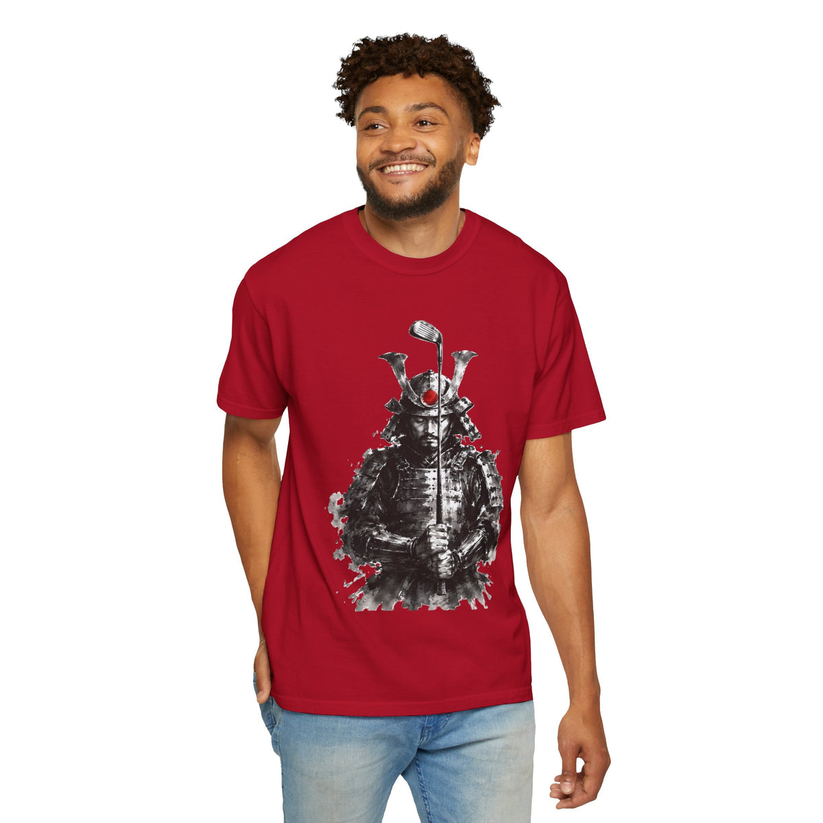 Samurai Golf T-Shirt — Ink Brush Warrior "The Focused Ronin" Design