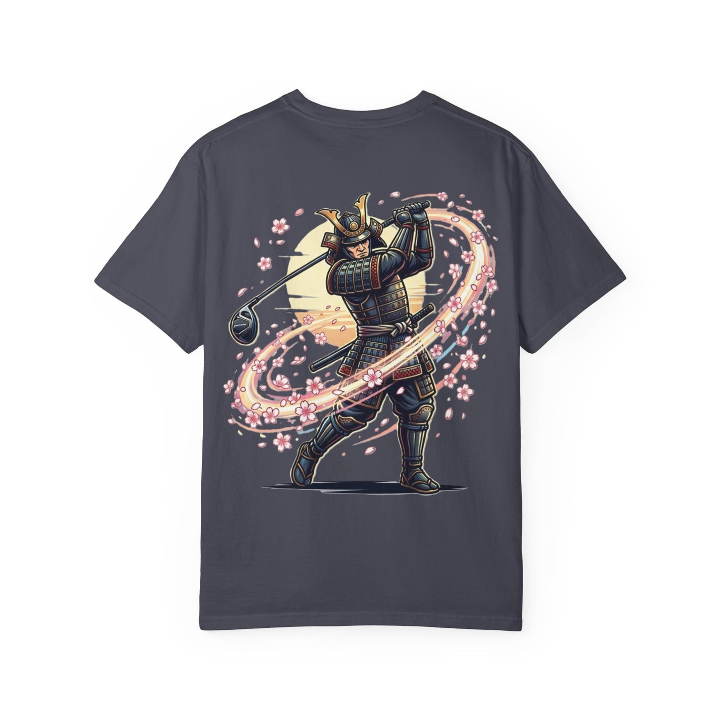 Zen Spot Customized Comfort Colors Samurai Golf T-Shirt — Warrior Golfer with Sakura Swing Graphic