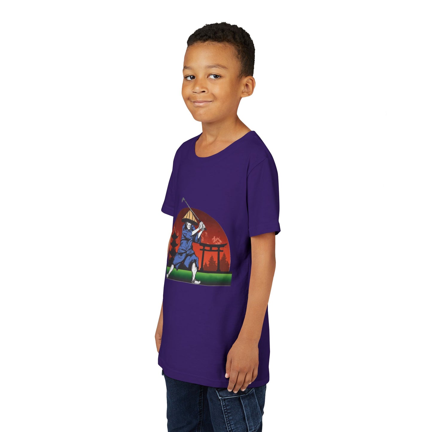 Zen Spot Golf Custom Japanese Samurai Golfer Graphic Kid T-Shirt