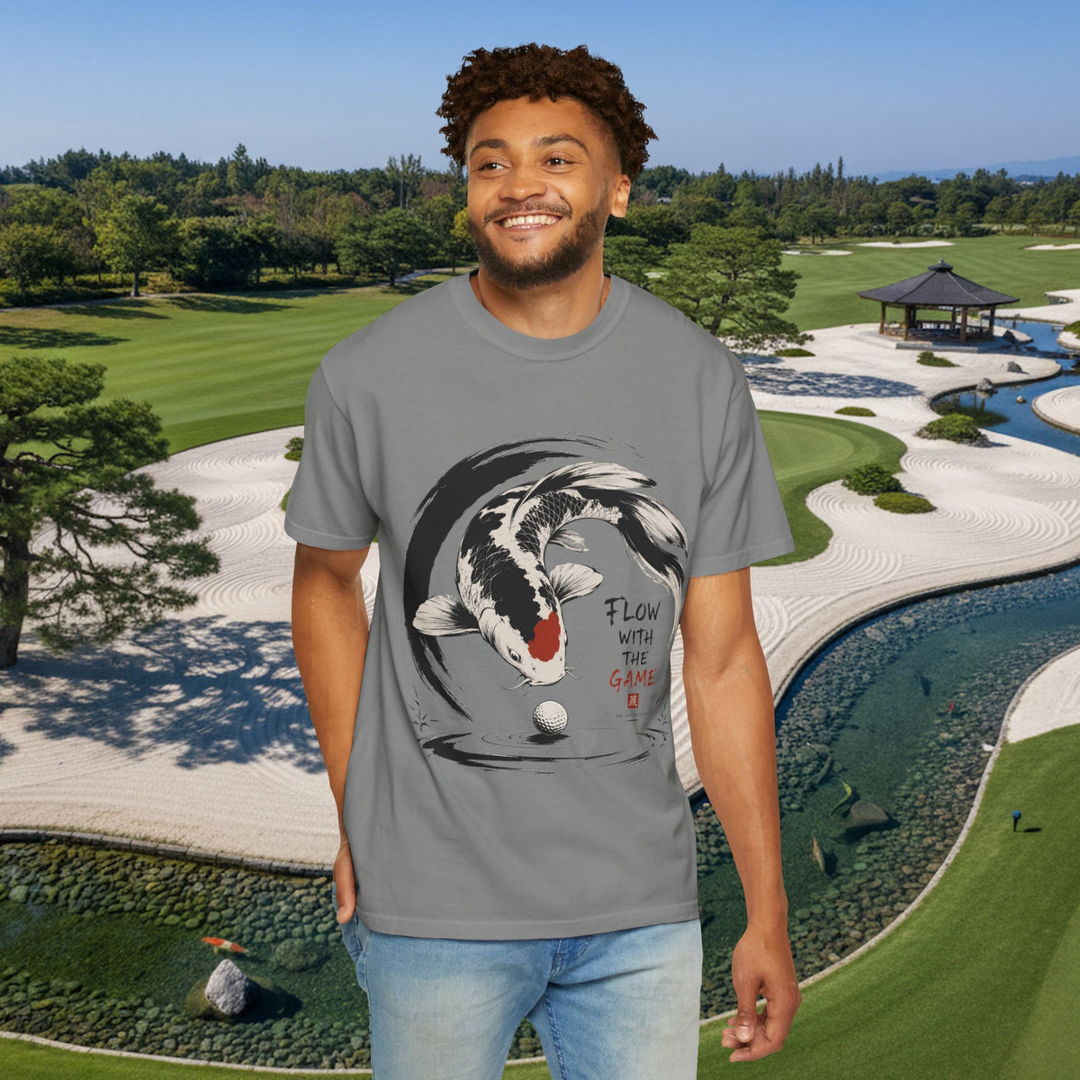 Koi Fish T-Shirt — "Flow With The Game" Japanese Ink Style Tee