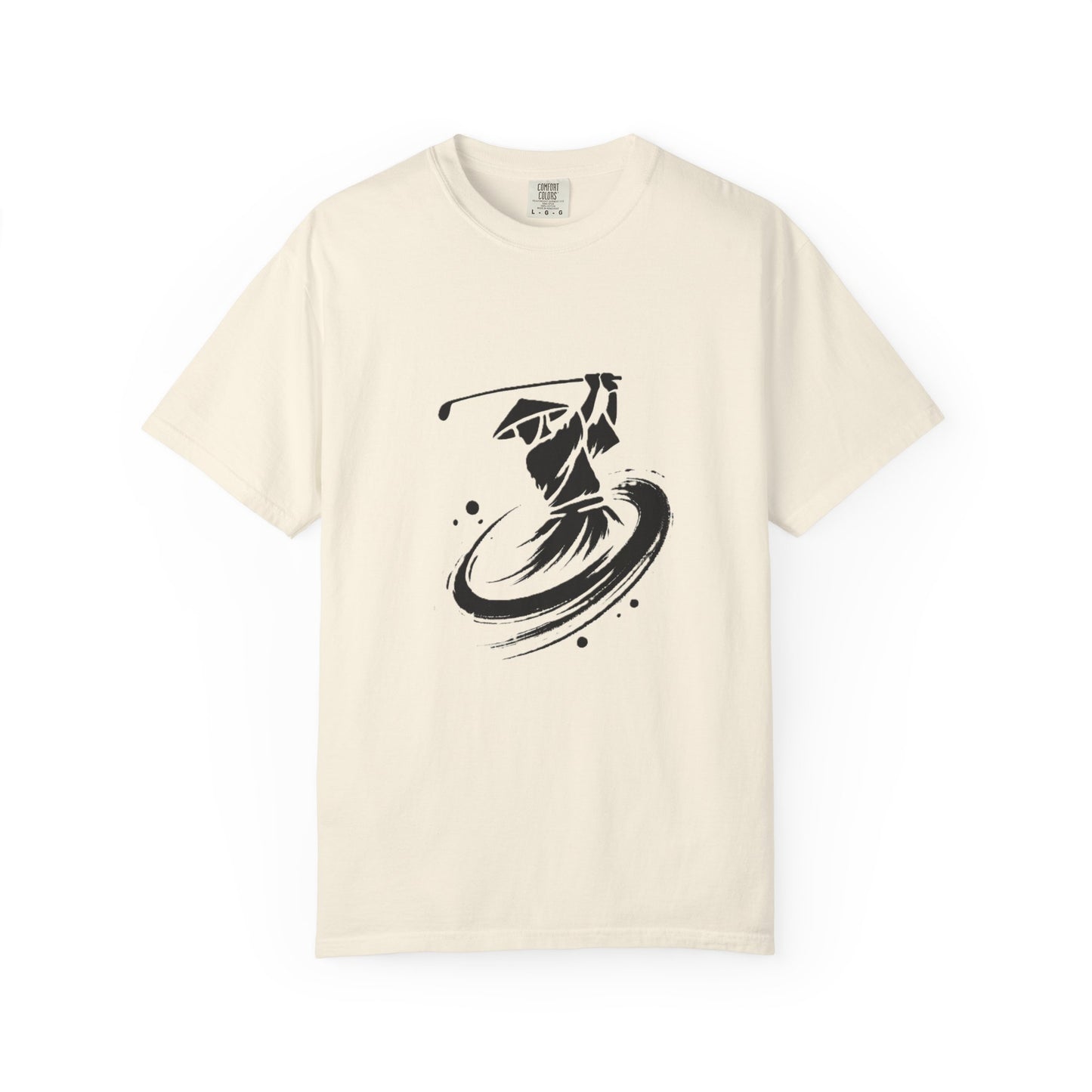 Zen Spot Golf Custom Ink Brush Zen Golfer Swing Graphic T‑Shirt