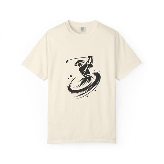 Zen Spot Golf Custom Ink Brush Zen Golfer Swing Graphic T‑Shirt