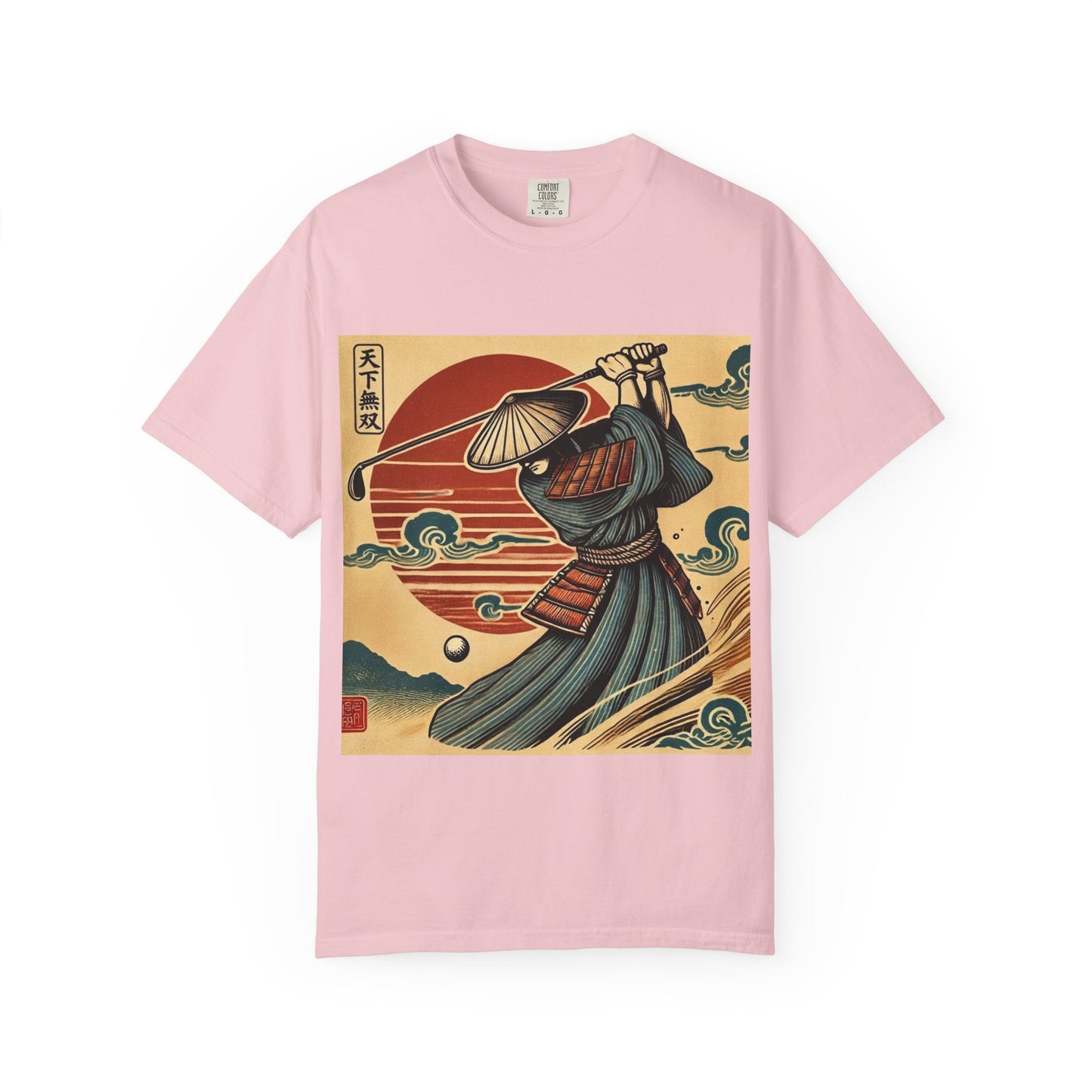 Zen Spot Golf Custom Vintage Japanese Samurai Golfer Sunset Graphic T-Shirt