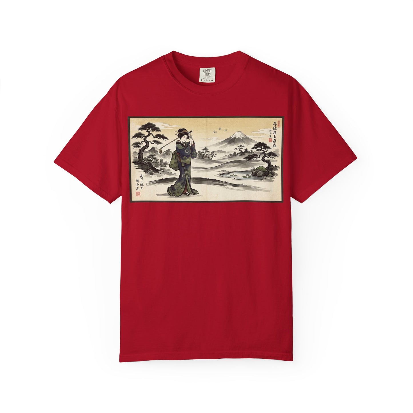 Japanese Ukiyo-e Landscape T-Shirt — Vintage Geisha & Mount Fuji Graphic Tee